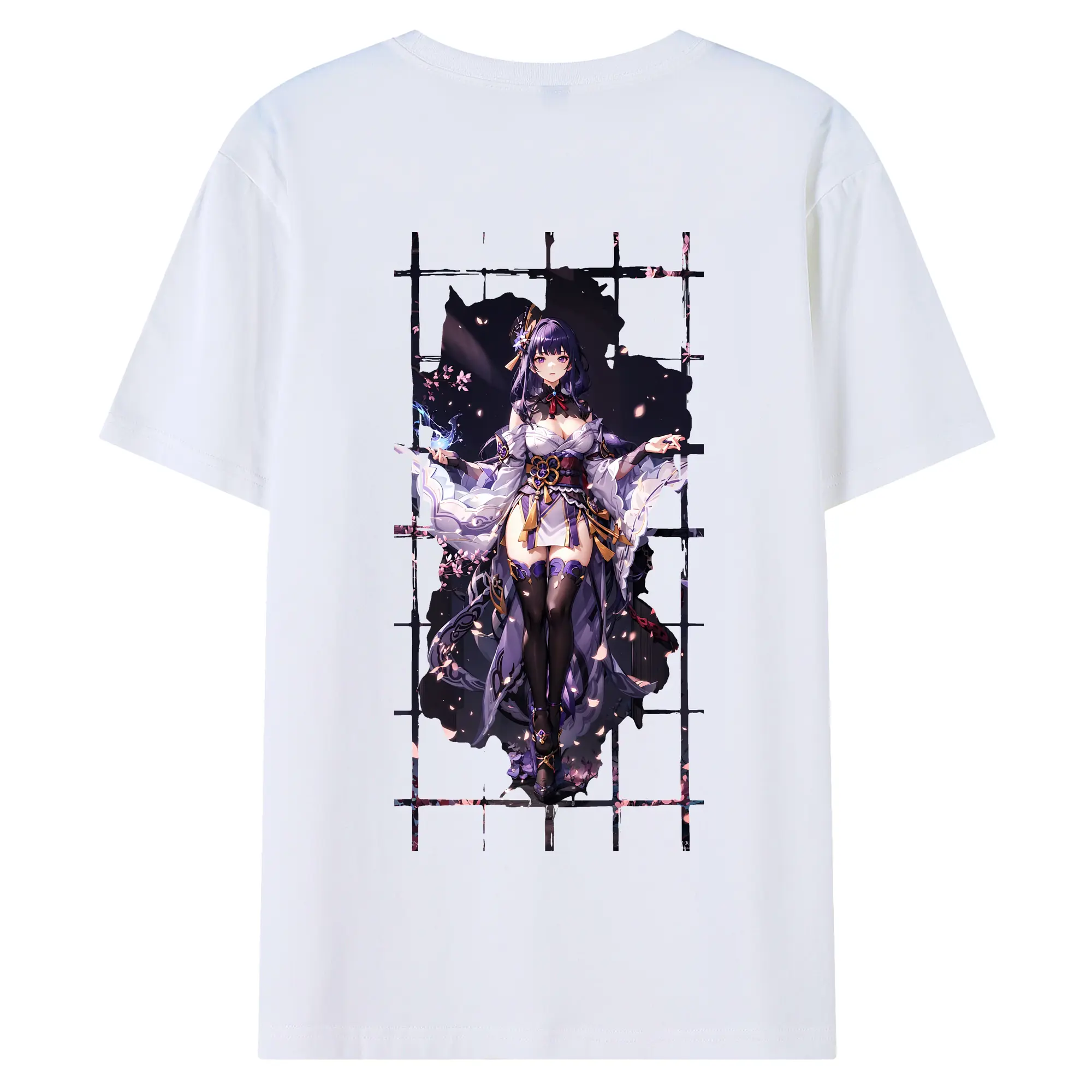 原 神 グッズ 雷電将軍 - 綿100％ 半袖Tシャツ ・ バックプリント ・ 快適 通気性 ・ 日常使い 散歩 スポーツ用