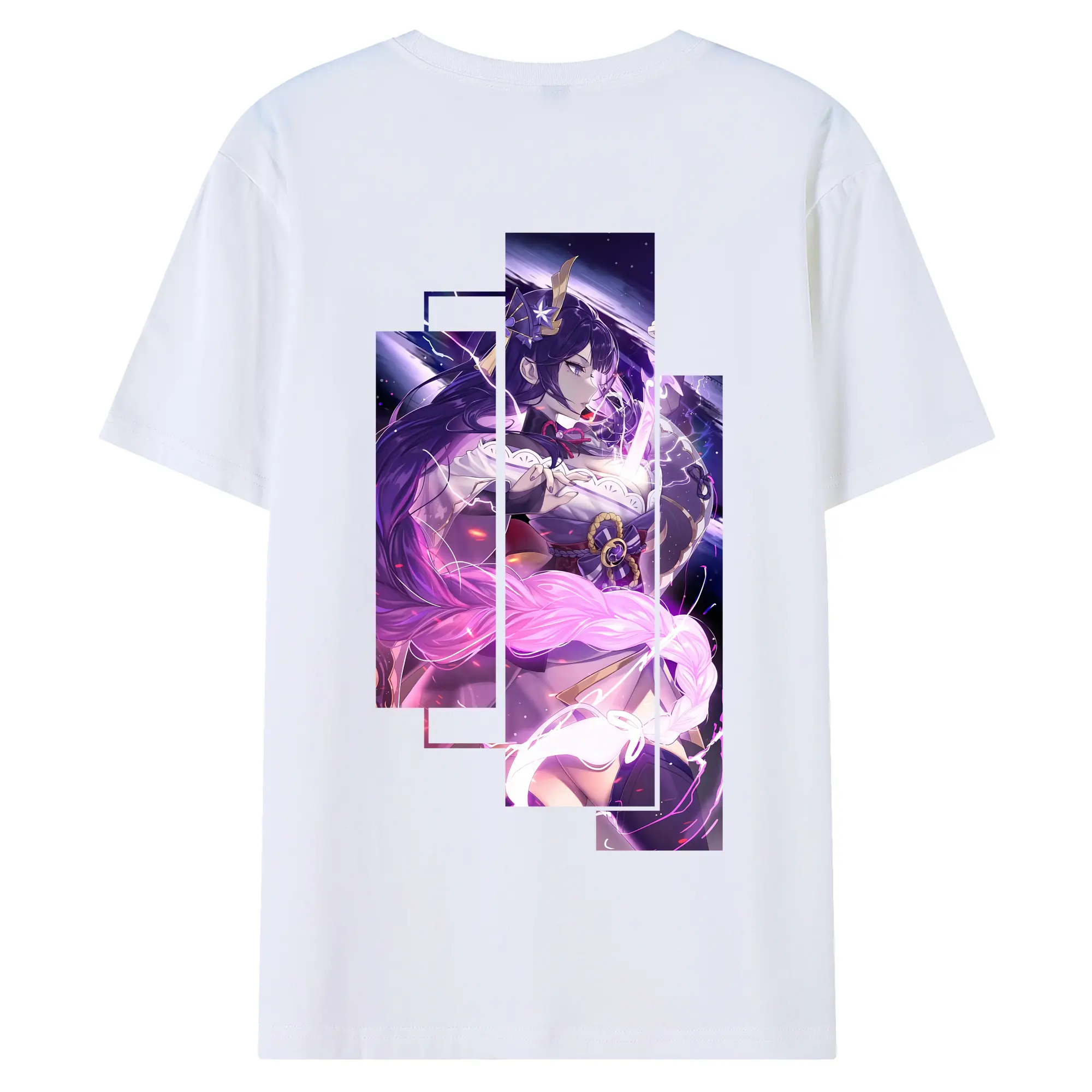 原 神 グッズ 雷電将軍 - 綿100％ 半袖Tシャツ ・ バックプリント ・ 快適 通気性 ・ 日常使い 散歩 スポーツ用