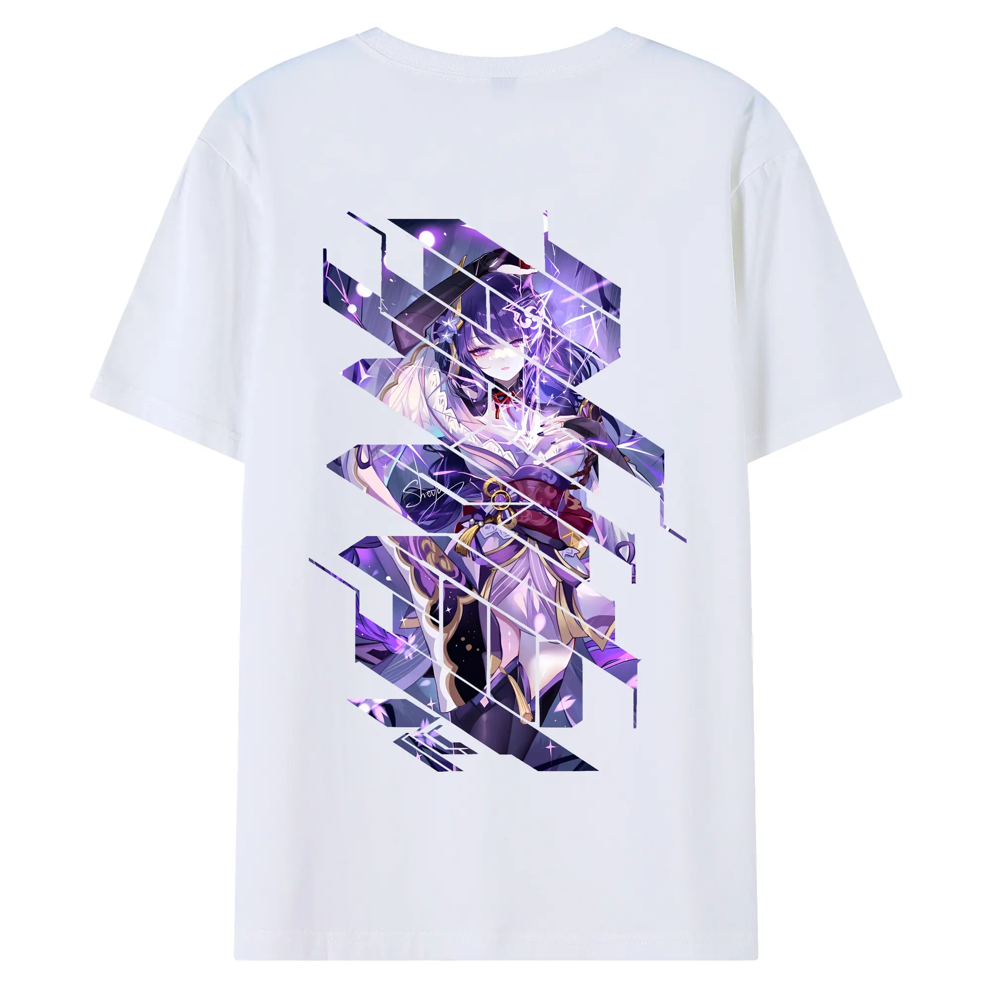 原 神 グッズ 雷電将軍 - 綿100％ 半袖Tシャツ ・ バックプリント ・ 快適 通気性 ・ 日常使い 散歩 スポーツ用