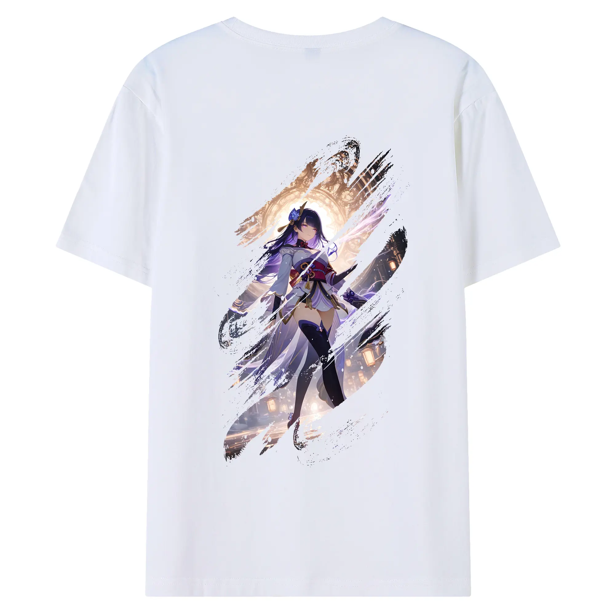 原 神 グッズ 雷電将軍 - 綿100％ 半袖Tシャツ ・ バックプリント ・ 快適 通気性 ・ 日常使い 散歩 スポーツ用