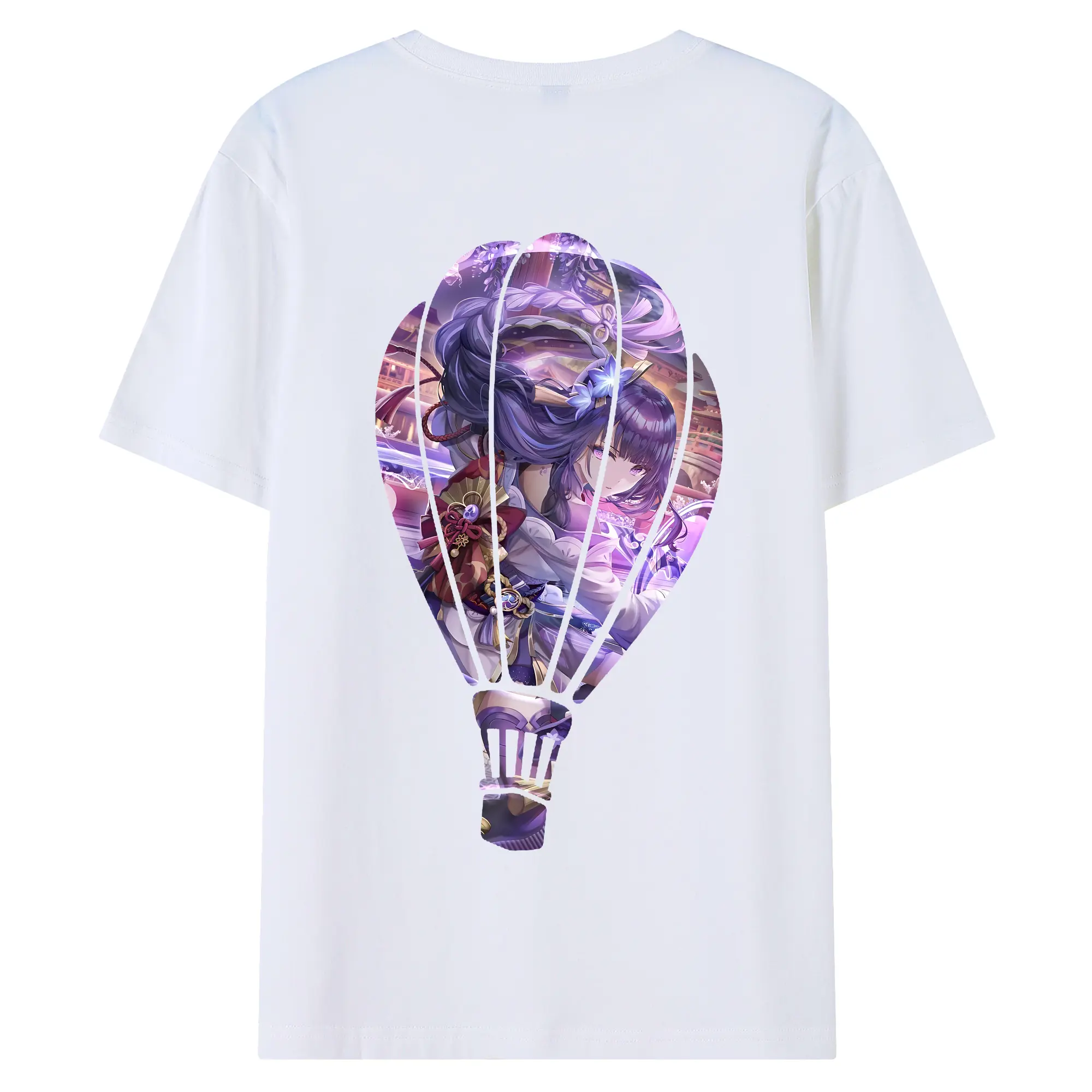 原 神 グッズ 雷電将軍 - 綿100％ 半袖Tシャツ ・ バックプリント ・ 快適 通気性 ・ 日常使い 散歩 スポーツ用