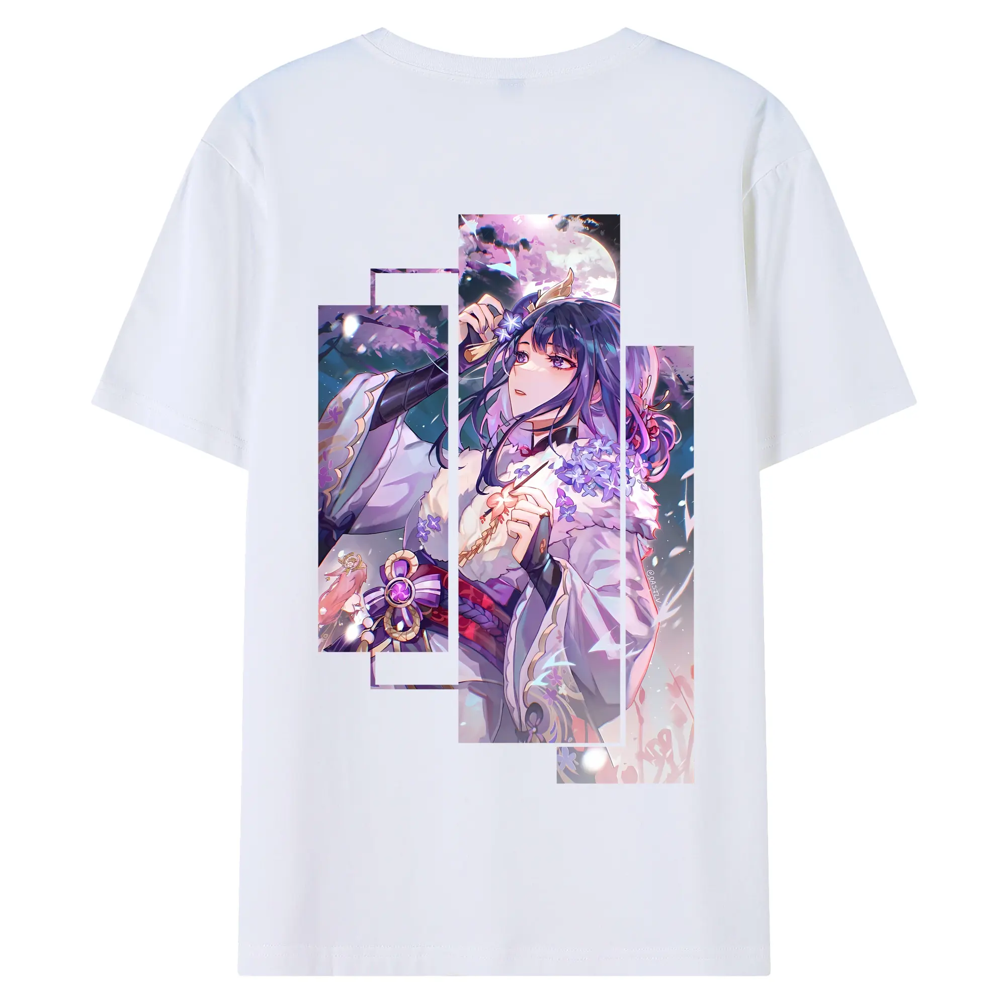 原 神 グッズ 雷電将軍 - 綿100％ 半袖Tシャツ ・ バックプリント ・ 快適 通気性 ・ 日常使い 散歩 スポーツ用