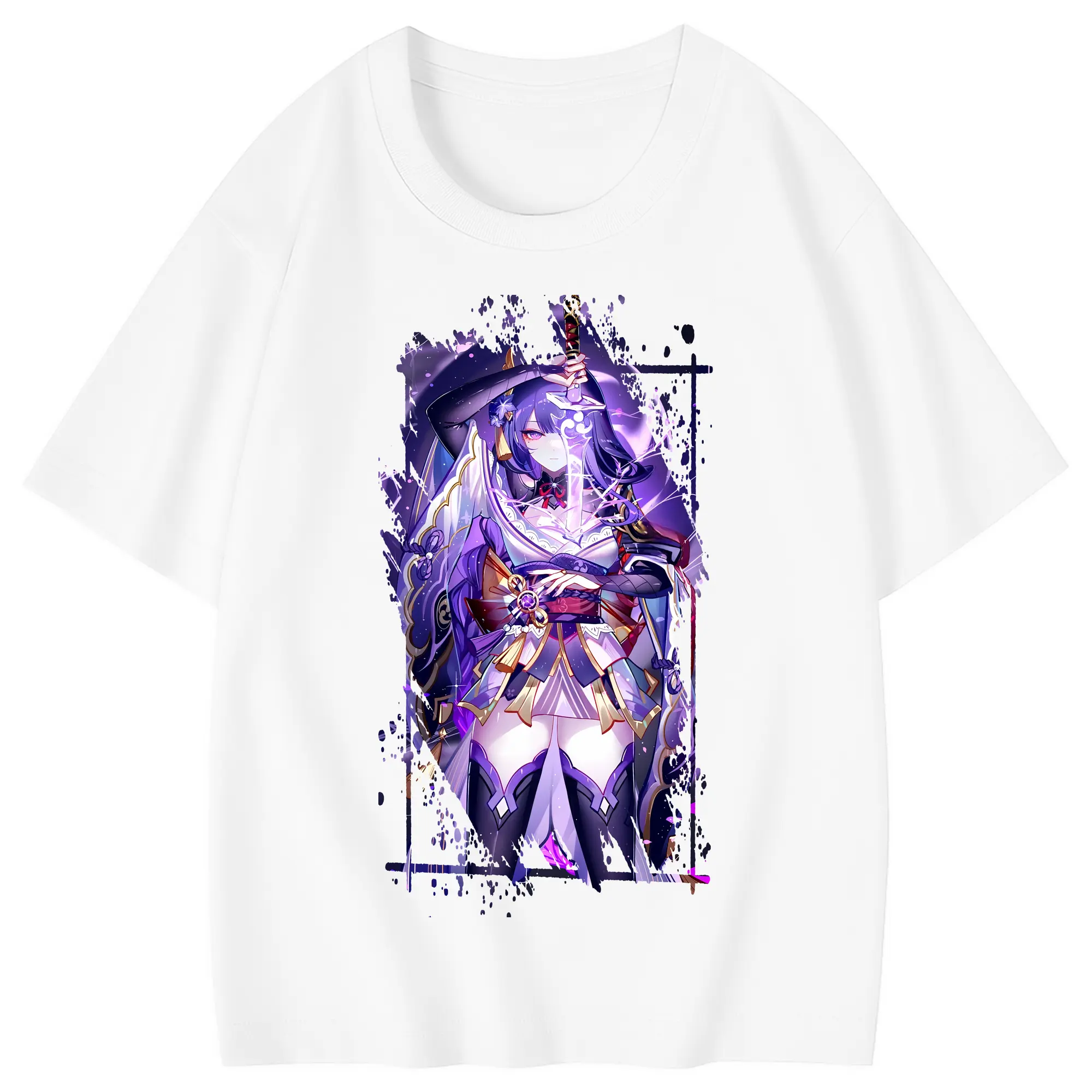 原 神 グッズ 雷電将軍 - 綿100％ キッズTシャツ ・ フロントプリント ・ 快適 通気性 ・ スポーツ カジュアル 散歩用