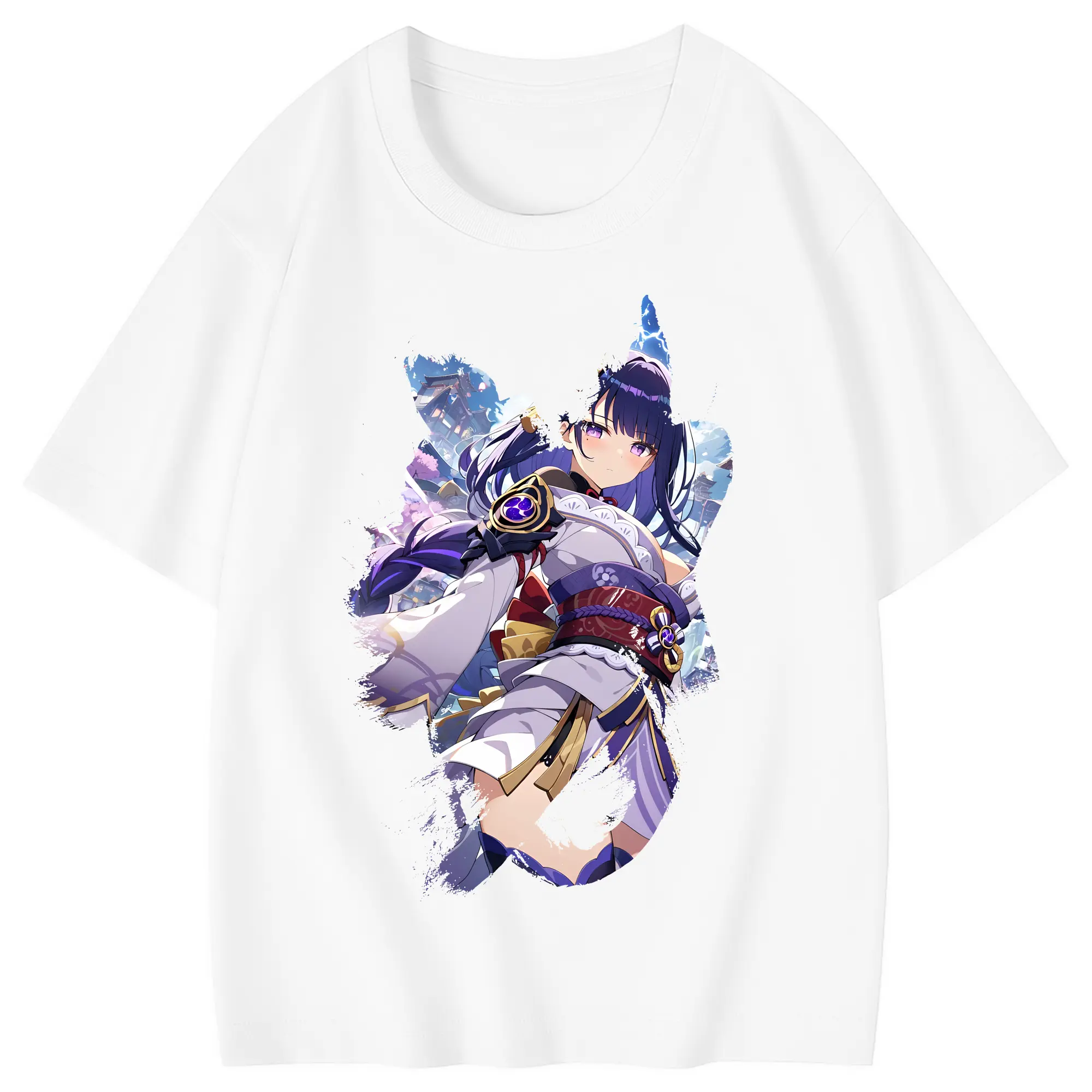 原 神 グッズ 雷電将軍 - 綿100％ キッズTシャツ ・ フロントプリント ・ 快適 通気性 ・ スポーツ カジュアル 散歩用