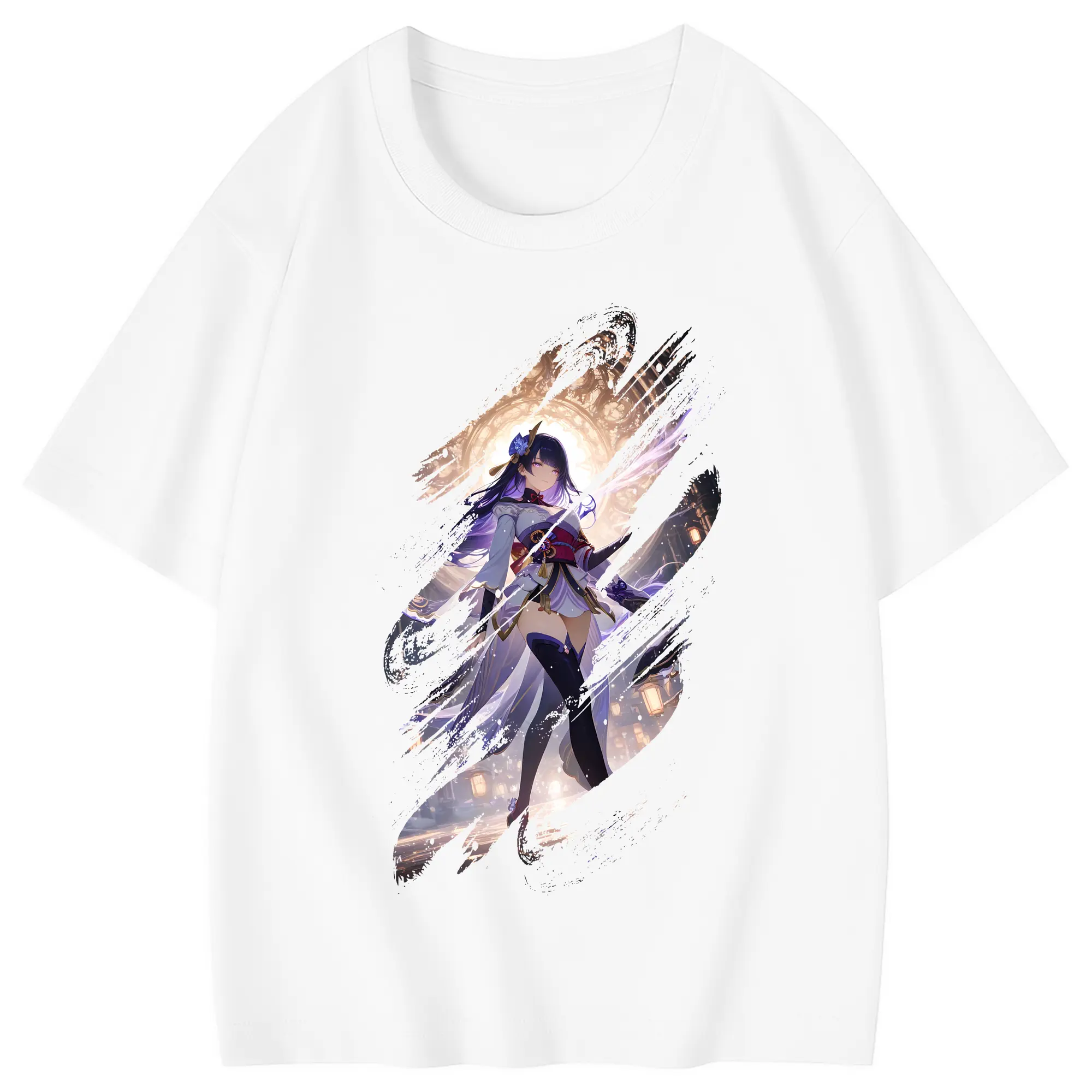 原 神 グッズ 雷電将軍 - 綿100％ キッズTシャツ ・ フロントプリント ・ 快適 通気性 ・ スポーツ カジュアル 散歩用