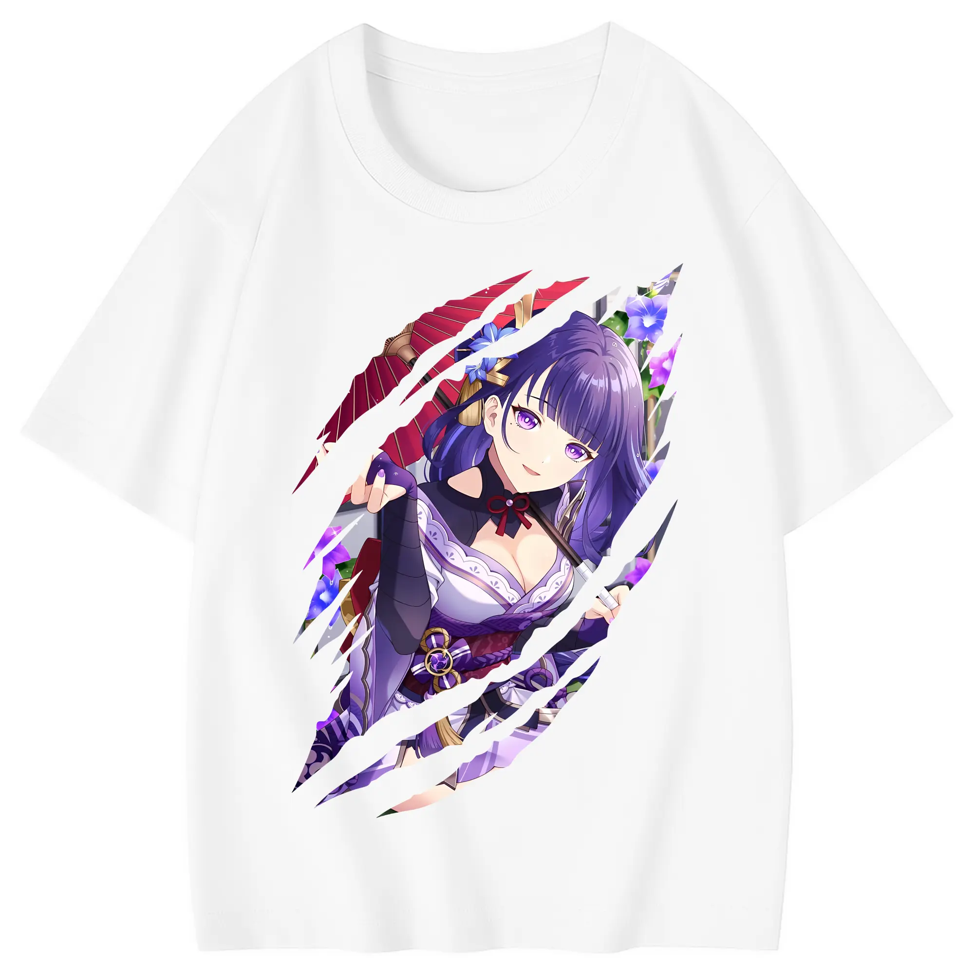 原 神 グッズ 雷電将軍 - 綿100％ キッズTシャツ ・ フロントプリント ・ 快適 通気性 ・ スポーツ カジュアル 散歩用