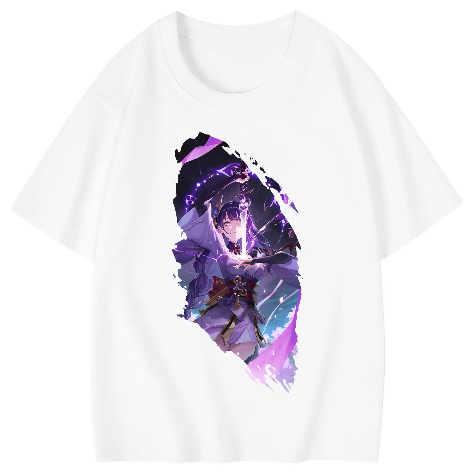 原 神 グッズ 雷電将軍 - 綿100％ キッズTシャツ ・ フロントプリント ・ 快適 通気性 ・ スポーツ カジュアル 散歩用