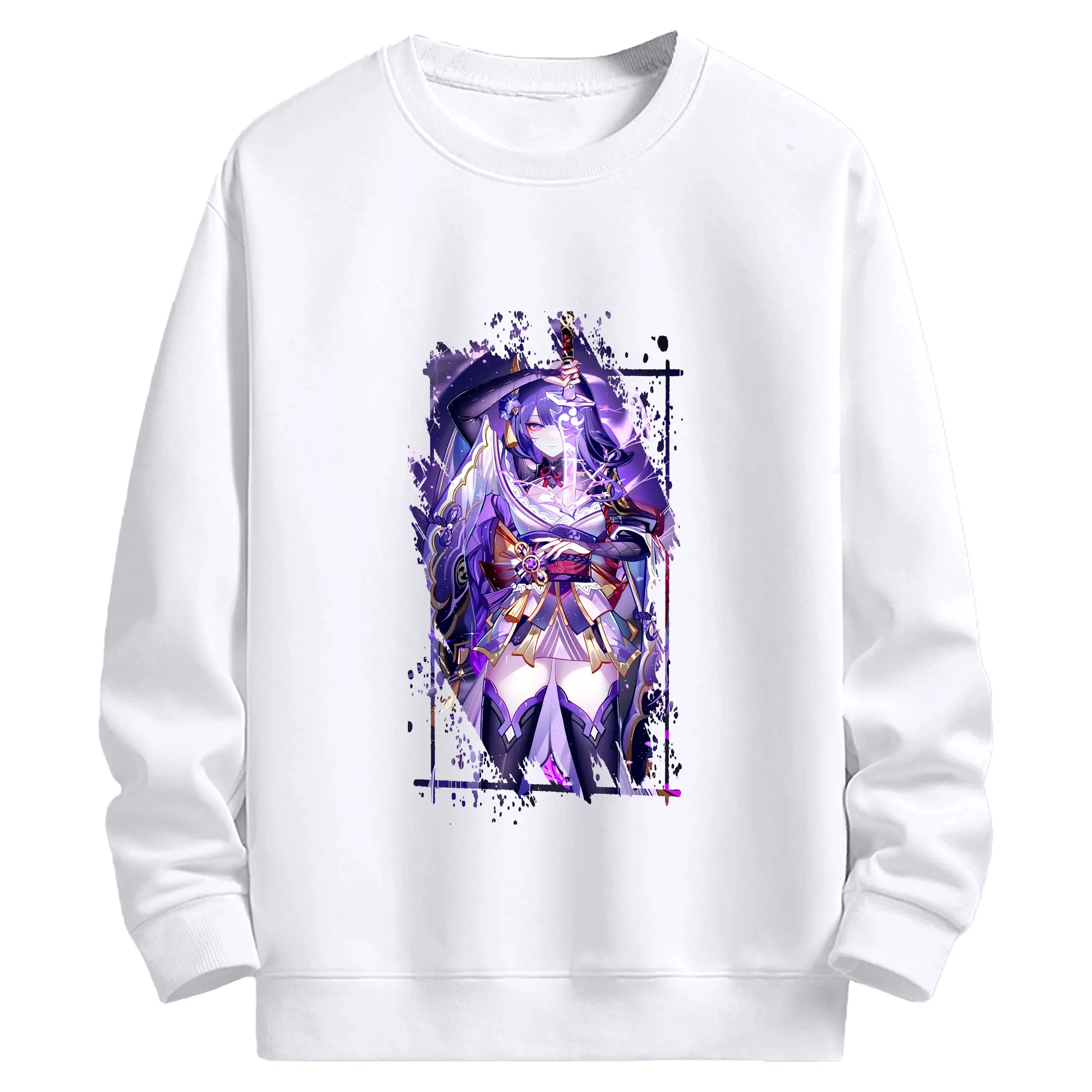 原 神 グッズ 雷電将軍 - 高品質 クルーネック スウェット ・ コットン59％ ポリエステル41％ ・ ユニセックス 長袖 トレーナー ・ カジュアル デイリー スポーツ 散歩用