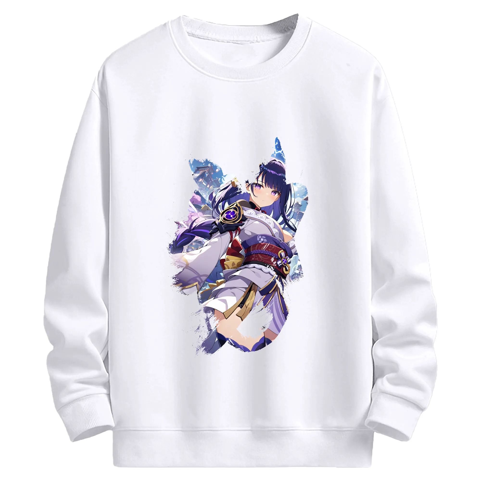 原 神 グッズ 雷電将軍 - 高品質 クルーネック スウェット ・ コットン59％ ポリエステル41％ ・ ユニセックス 長袖 トレーナー ・ カジュアル デイリー スポーツ 散歩用