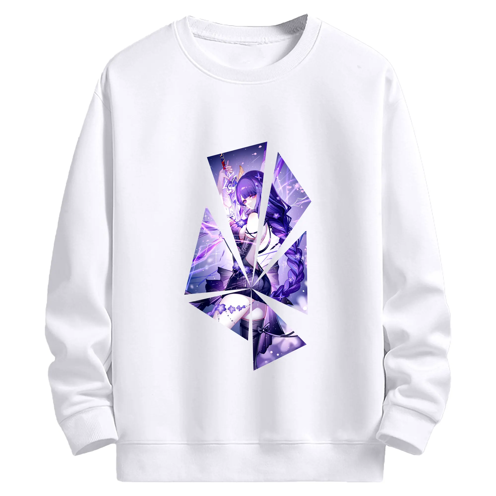 原 神 グッズ 雷電将軍 - 高品質 クルーネック スウェット ・ コットン59％ ポリエステル41％ ・ ユニセックス 長袖 トレーナー ・ カジュアル デイリー スポーツ 散歩用