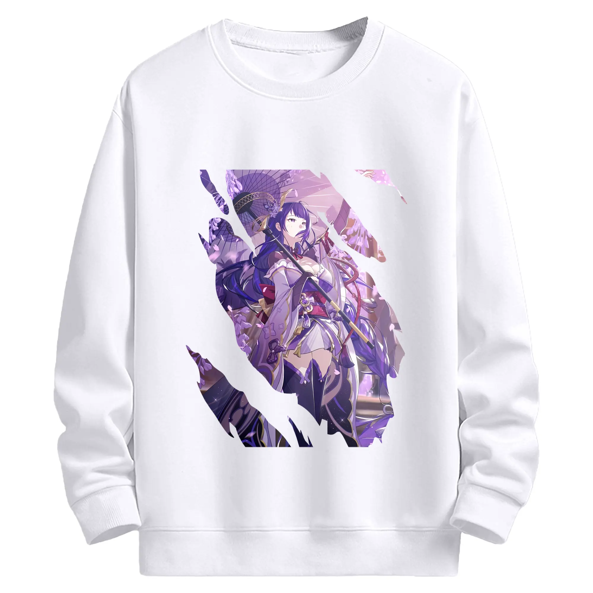 原 神 グッズ 雷電将軍 - 高品質 クルーネック スウェット ・ コットン59％ ポリエステル41％ ・ ユニセックス 長袖 トレーナー ・ カジュアル デイリー スポーツ 散歩用