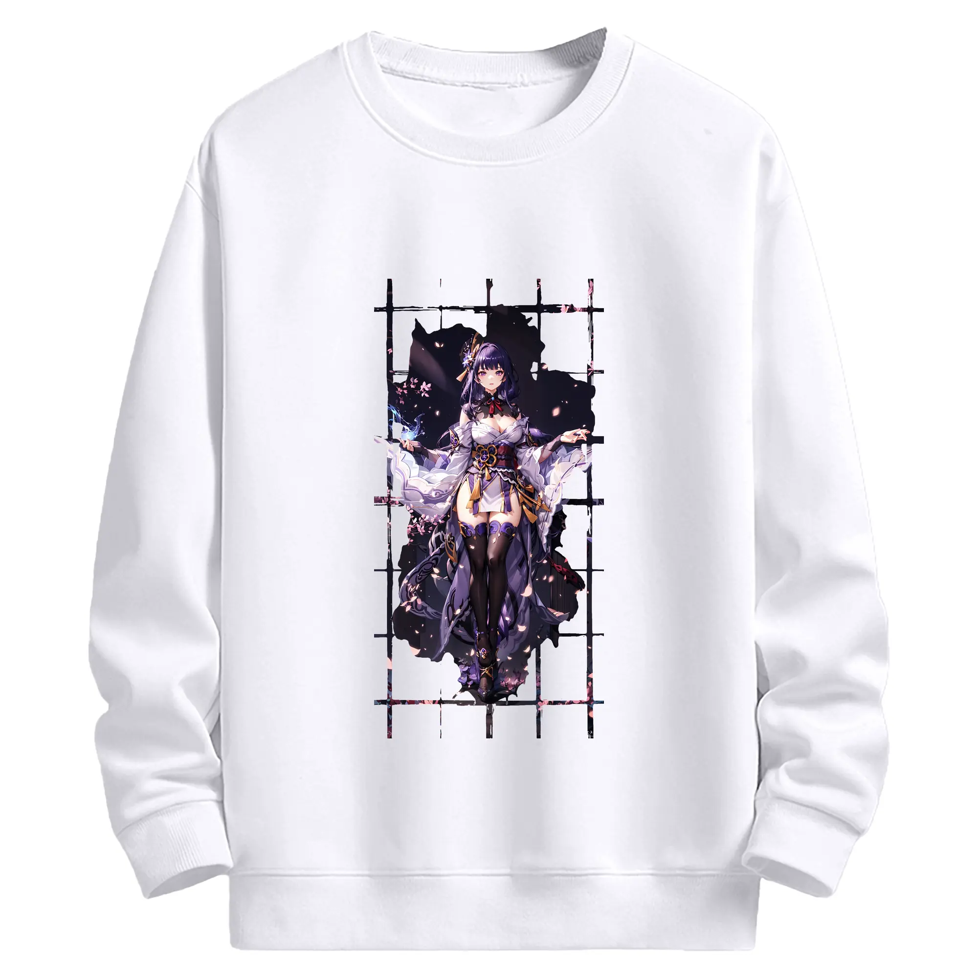 原 神 グッズ 雷電将軍 - 高品質 クルーネック スウェット ・ コットン59％ ポリエステル41％ ・ ユニセックス 長袖 トレーナー ・ カジュアル デイリー スポーツ 散歩用