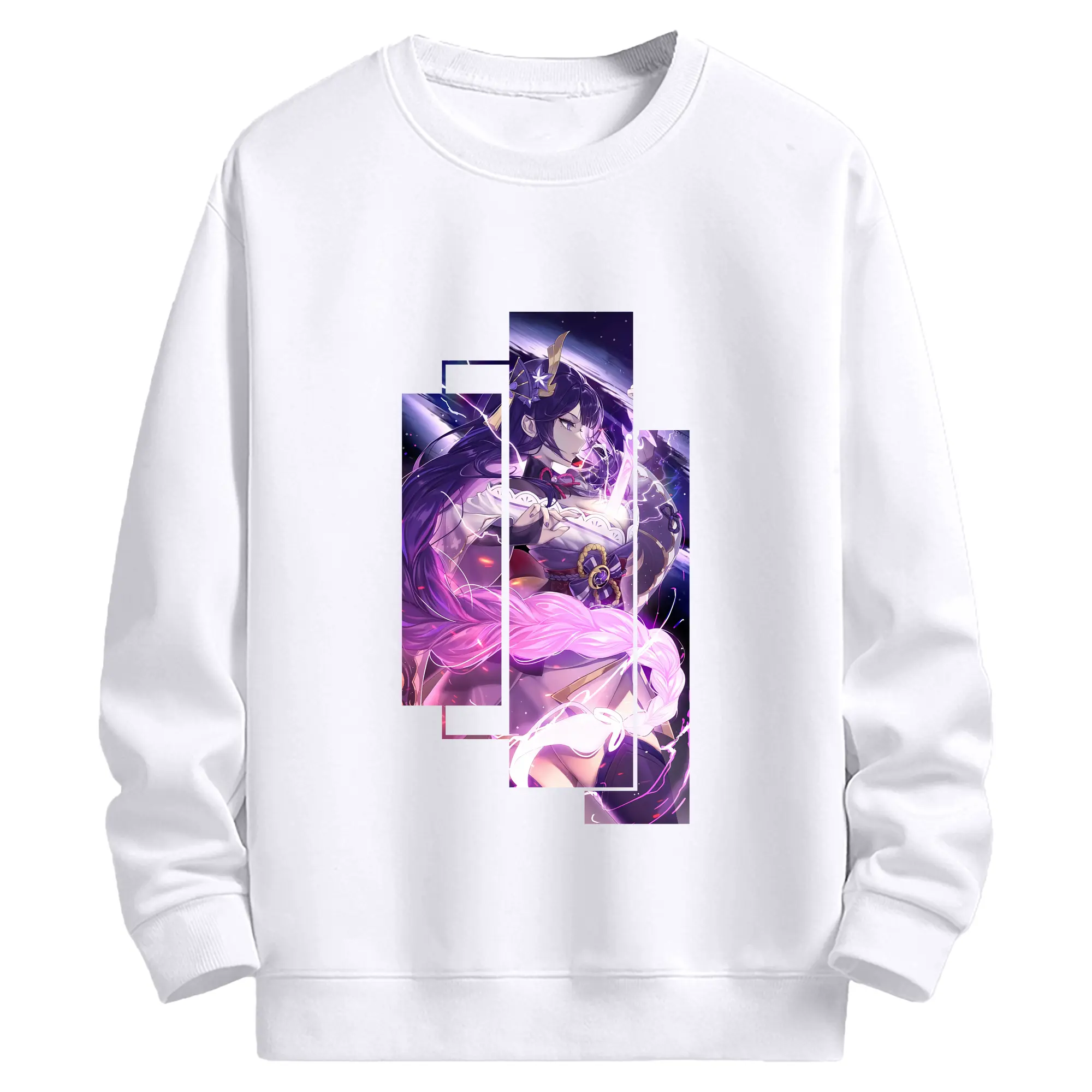 原 神 グッズ 雷電将軍 - 高品質 クルーネック スウェット ・ コットン59％ ポリエステル41％ ・ ユニセックス 長袖 トレーナー ・ カジュアル デイリー スポーツ 散歩用