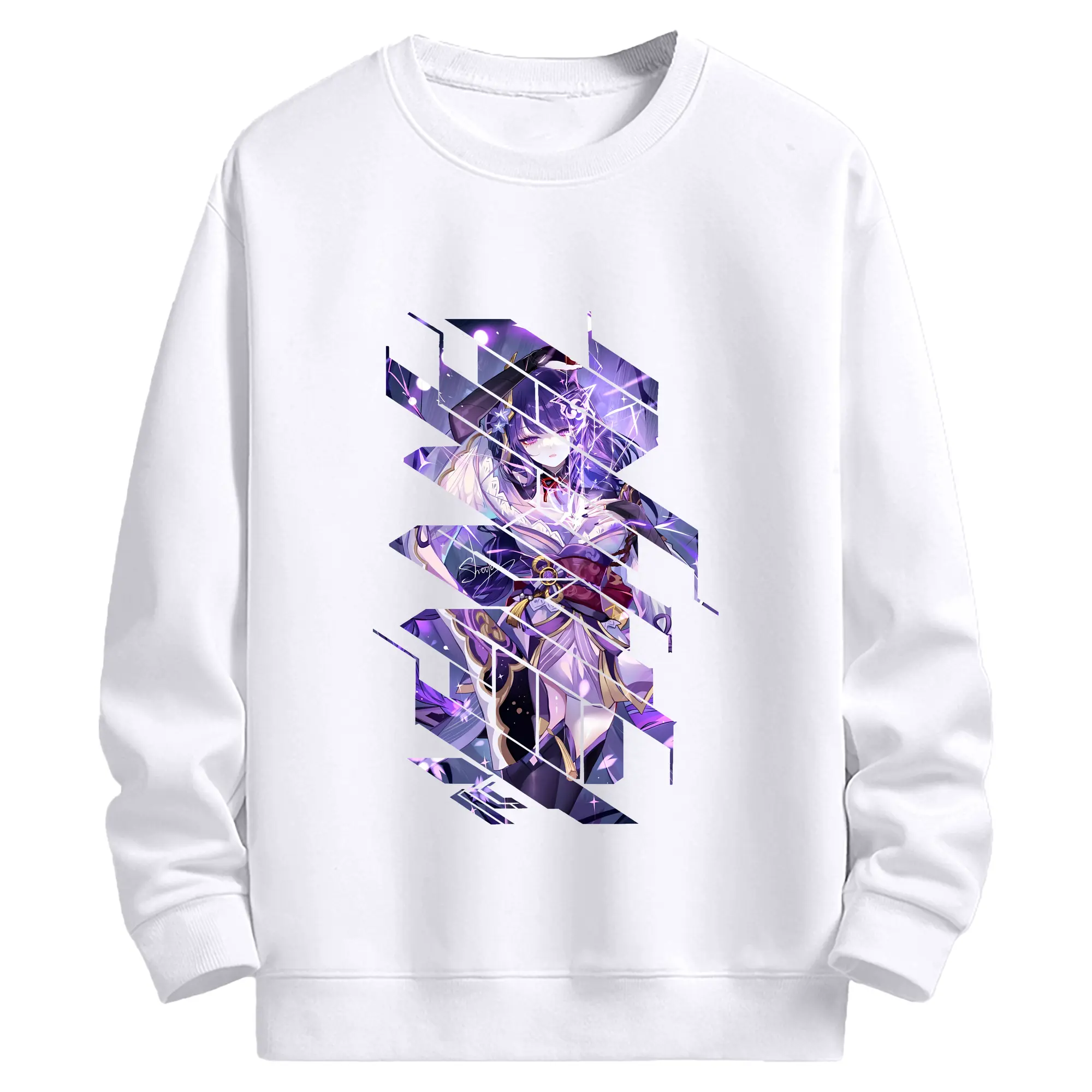 原 神 グッズ 雷電将軍 - 高品質 クルーネック スウェット ・ コットン59％ ポリエステル41％ ・ ユニセックス 長袖 トレーナー ・ カジュアル デイリー スポーツ 散歩用