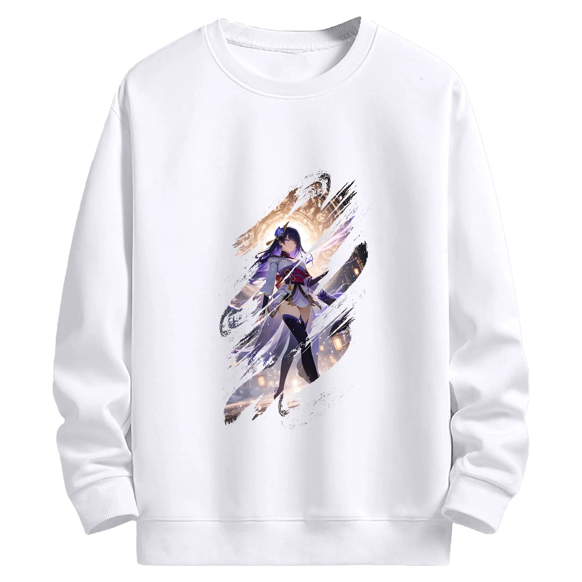 原 神 グッズ 雷電将軍 - 高品質 クルーネック スウェット ・ コットン59％ ポリエステル41％ ・ ユニセックス 長袖 トレーナー ・ カジュアル デイリー スポーツ 散歩用