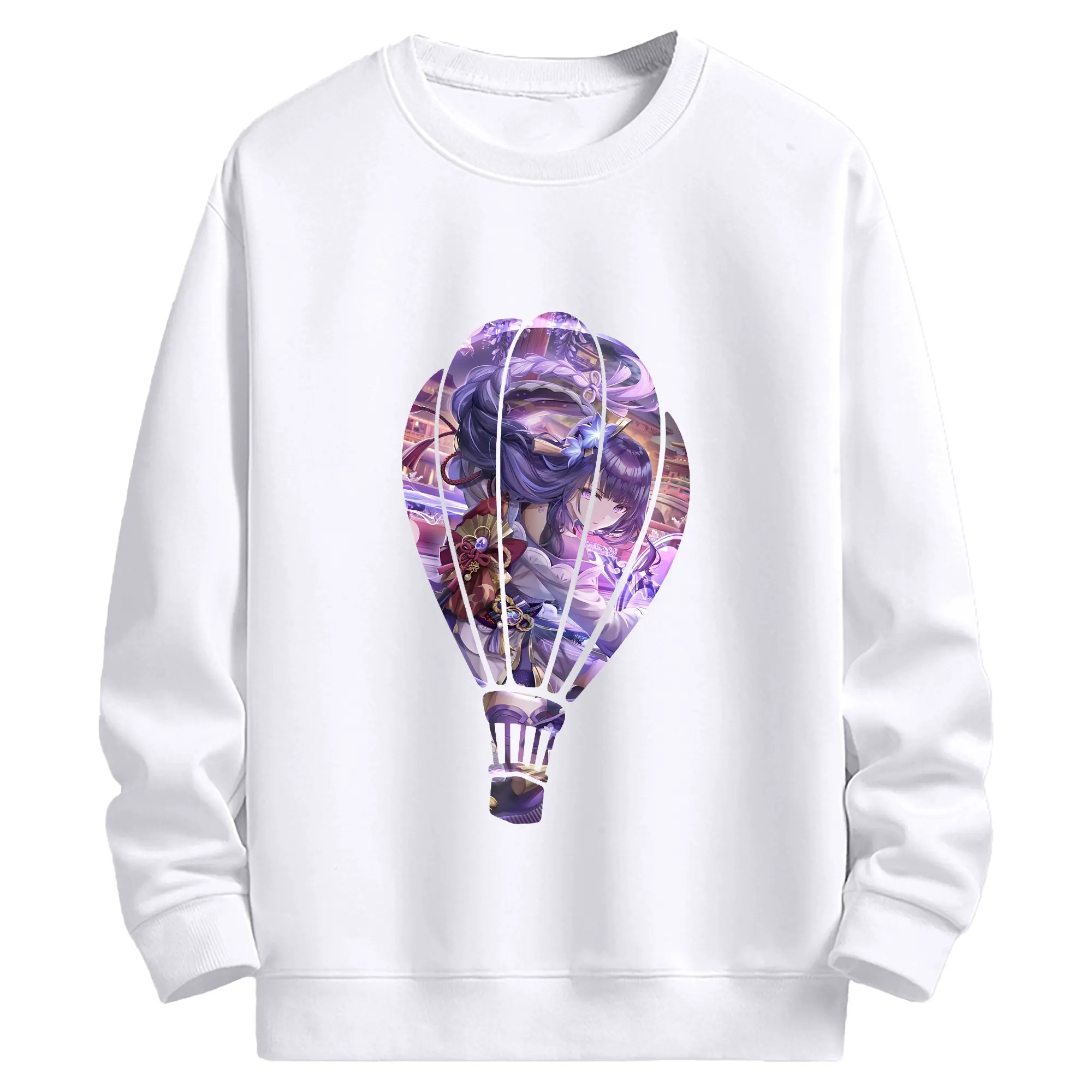 原 神 グッズ 雷電将軍 - 高品質 クルーネック スウェット ・ コットン59％ ポリエステル41％ ・ ユニセックス 長袖 トレーナー ・ カジュアル デイリー スポーツ 散歩用