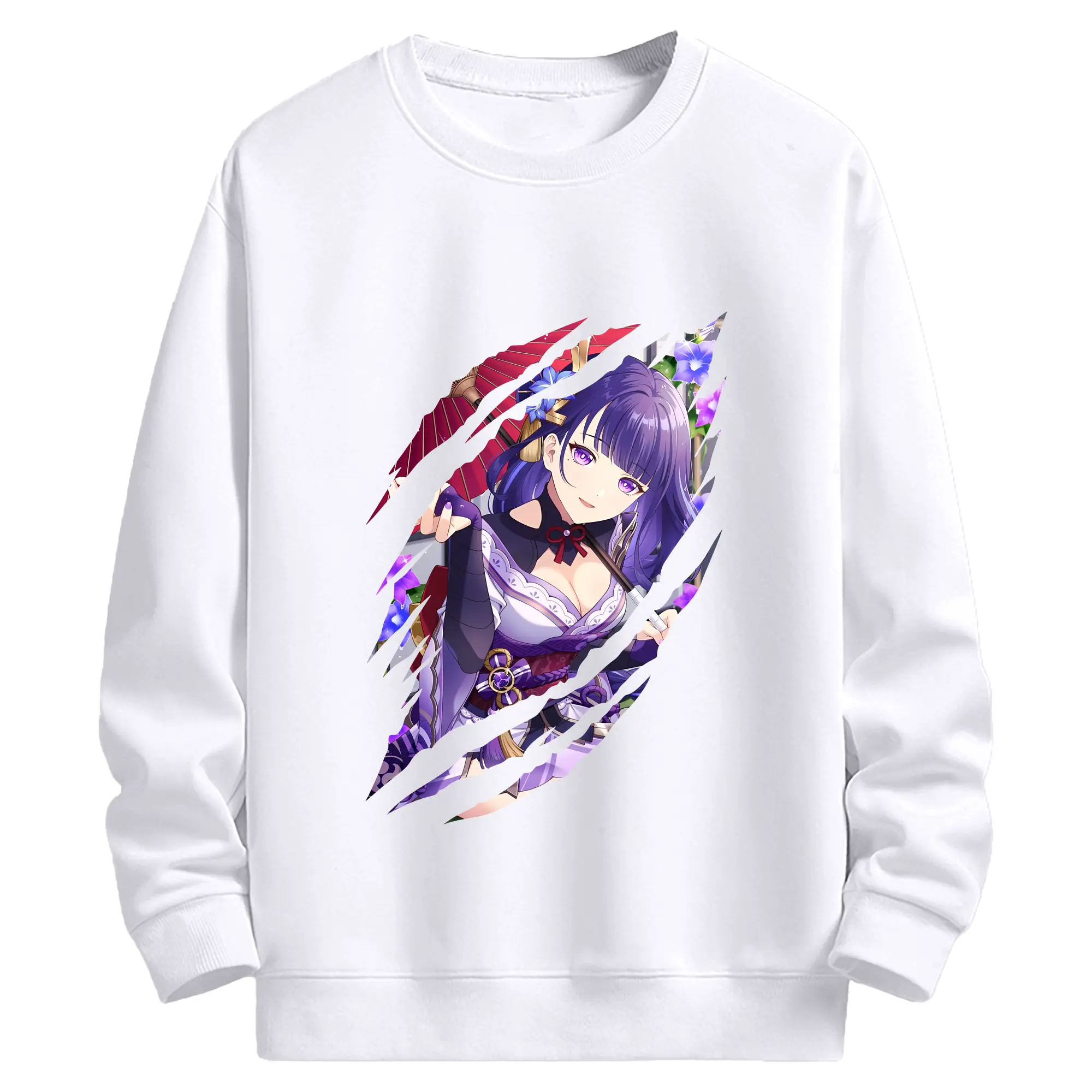 原 神 グッズ 雷電将軍 - 高品質 クルーネック スウェット ・ コットン59％ ポリエステル41％ ・ ユニセックス 長袖 トレーナー ・ カジュアル デイリー スポーツ 散歩用