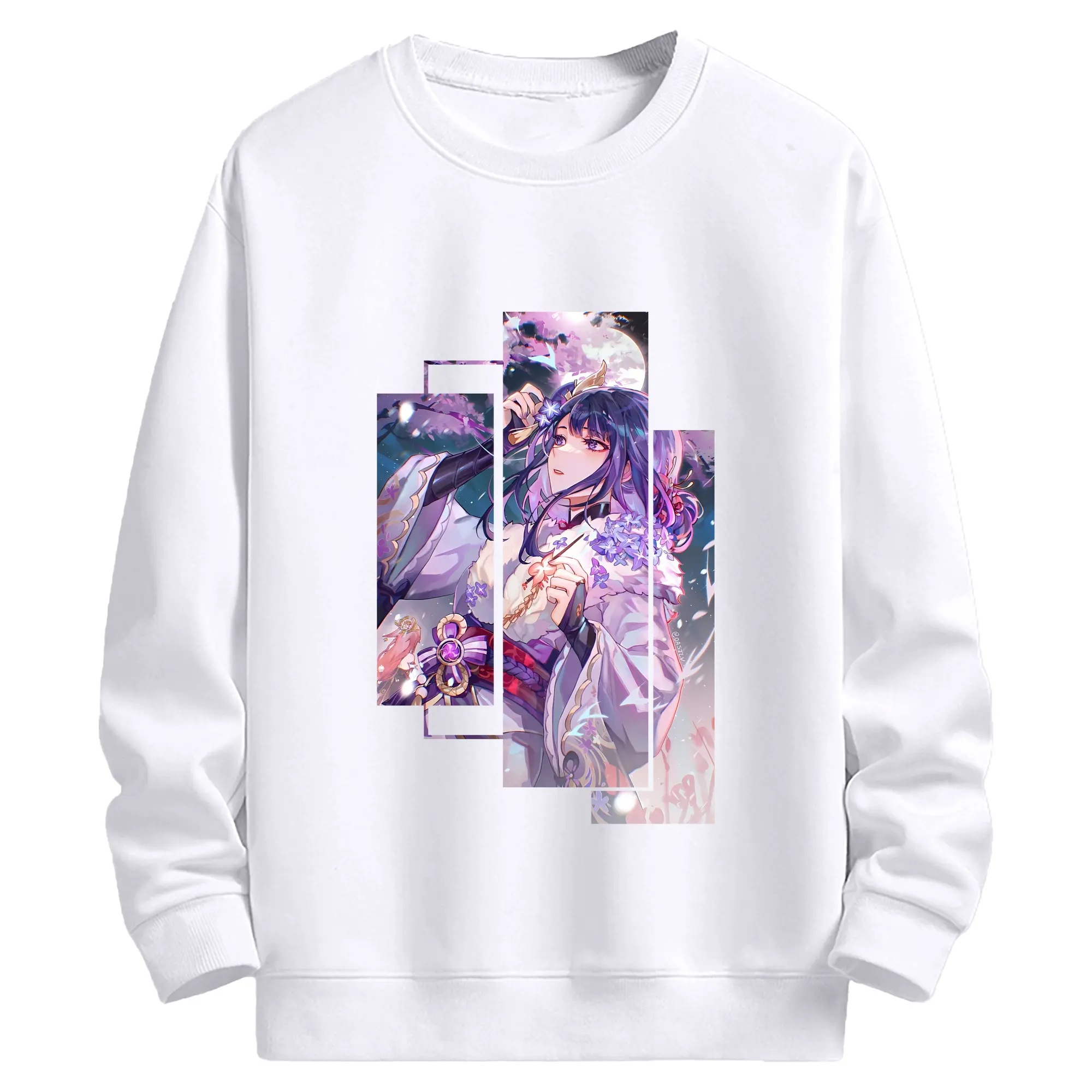 原 神 グッズ 雷電将軍 - 高品質 クルーネック スウェット ・ コットン59％ ポリエステル41％ ・ ユニセックス 長袖 トレーナー ・ カジュアル デイリー スポーツ 散歩用