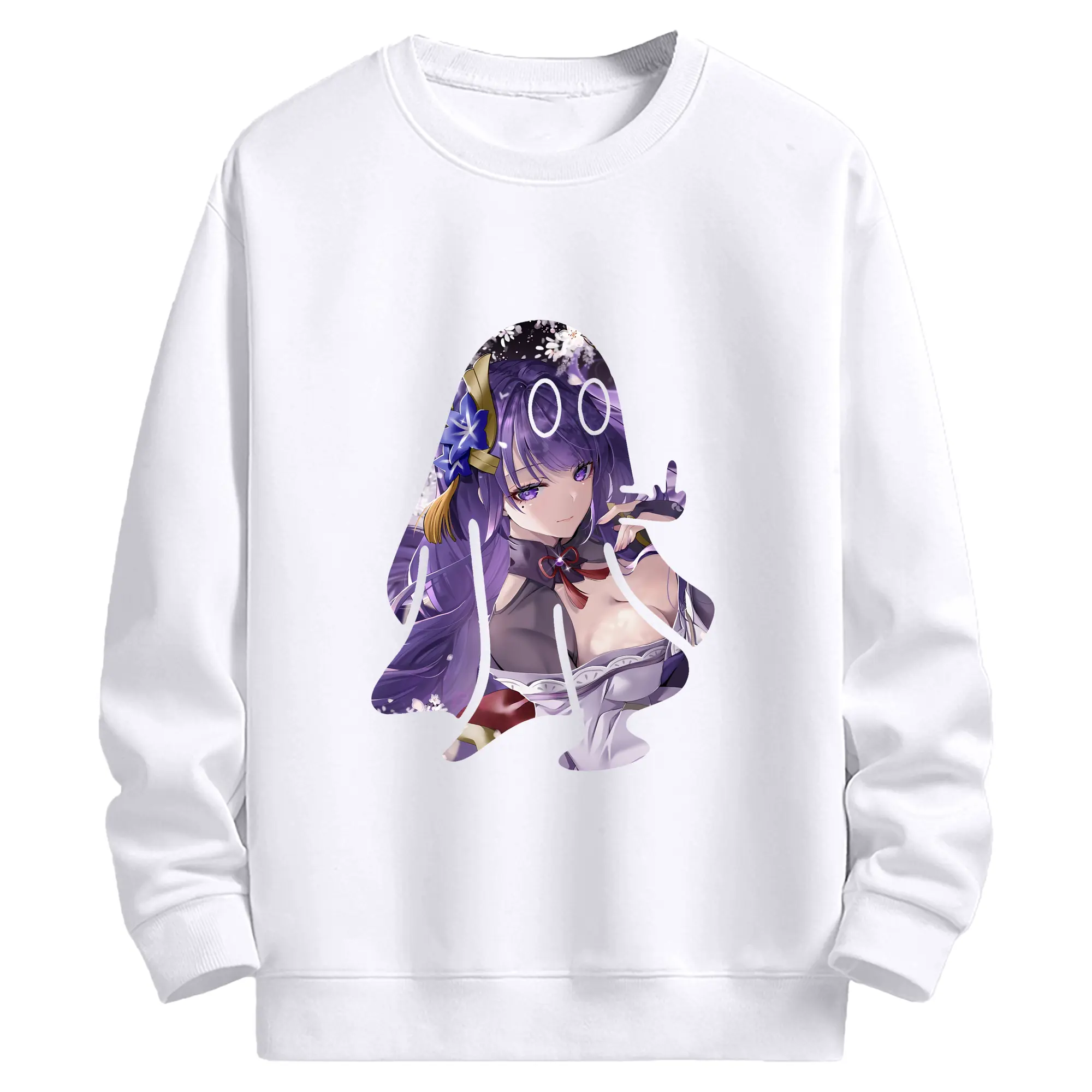 原 神 グッズ 雷電将軍 - 高品質 クルーネック スウェット ・ コットン59％ ポリエステル41％ ・ ユニセックス 長袖 トレーナー ・ カジュアル デイリー スポーツ 散歩用