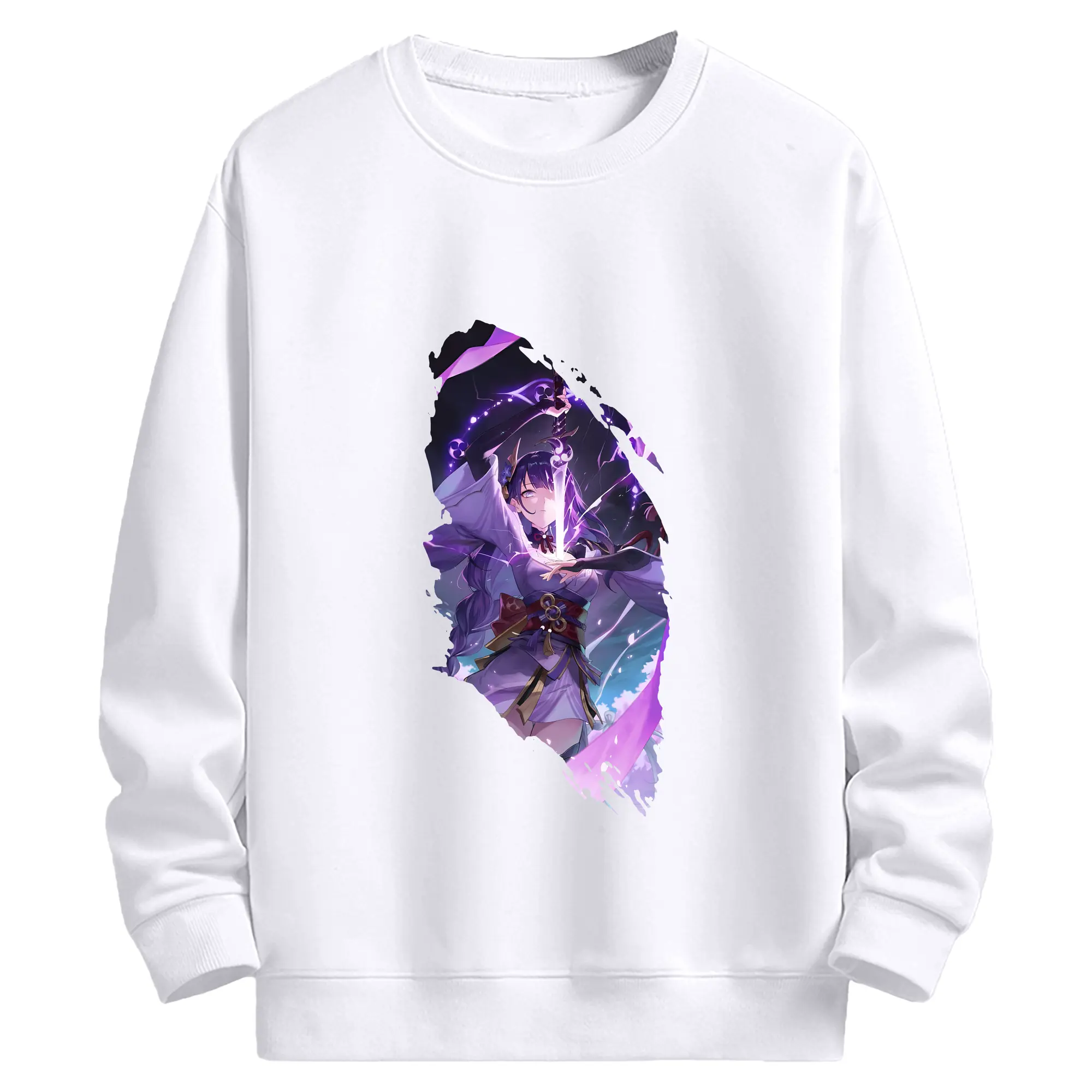 原 神 グッズ 雷電将軍 - 高品質 クルーネック スウェット ・ コットン59％ ポリエステル41％ ・ ユニセックス 長袖 トレーナー ・ カジュアル デイリー スポーツ 散歩用