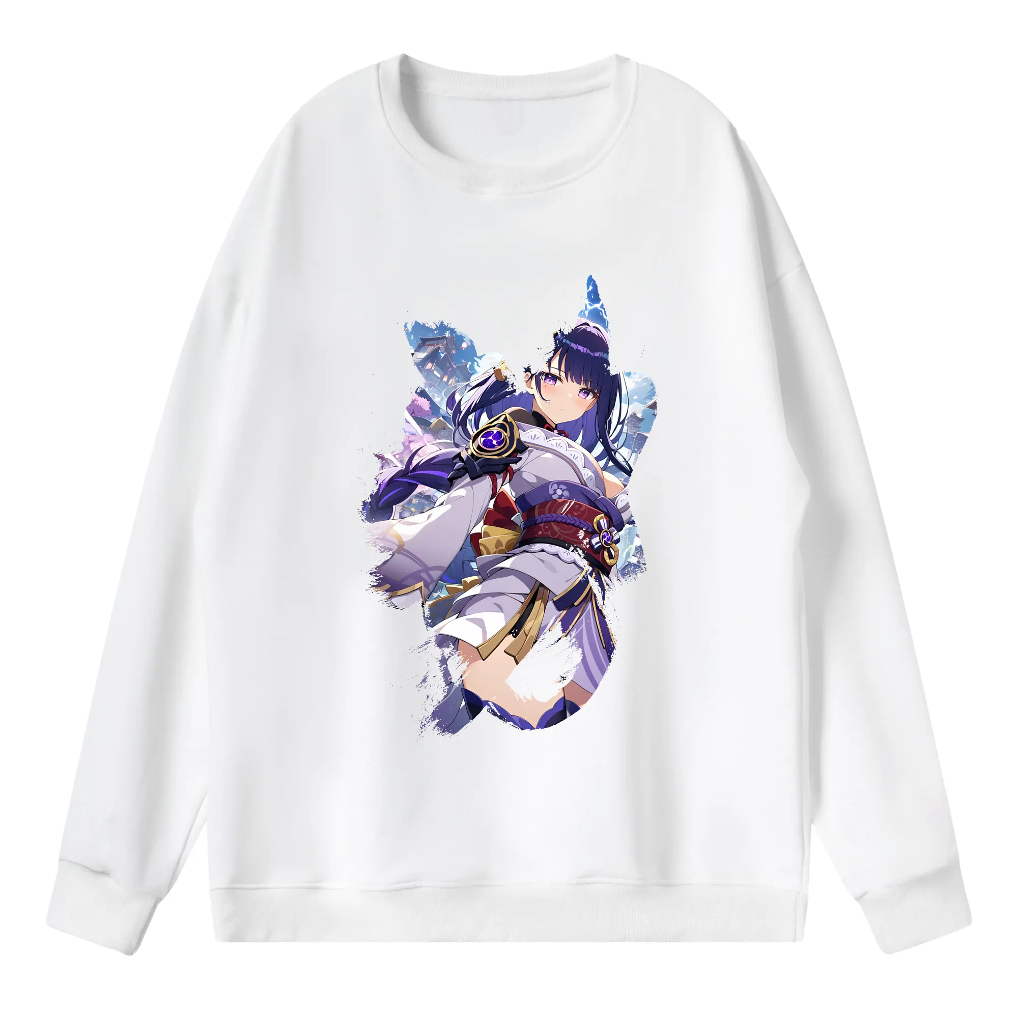 原 神 グッズ 雷電将軍 - 薄手 クルーネック スウェット 裏毛260g · ポリエステル 春秋向け カジュアル 男女兼用 · トレーナー デイリー スポーツ 散歩に最適