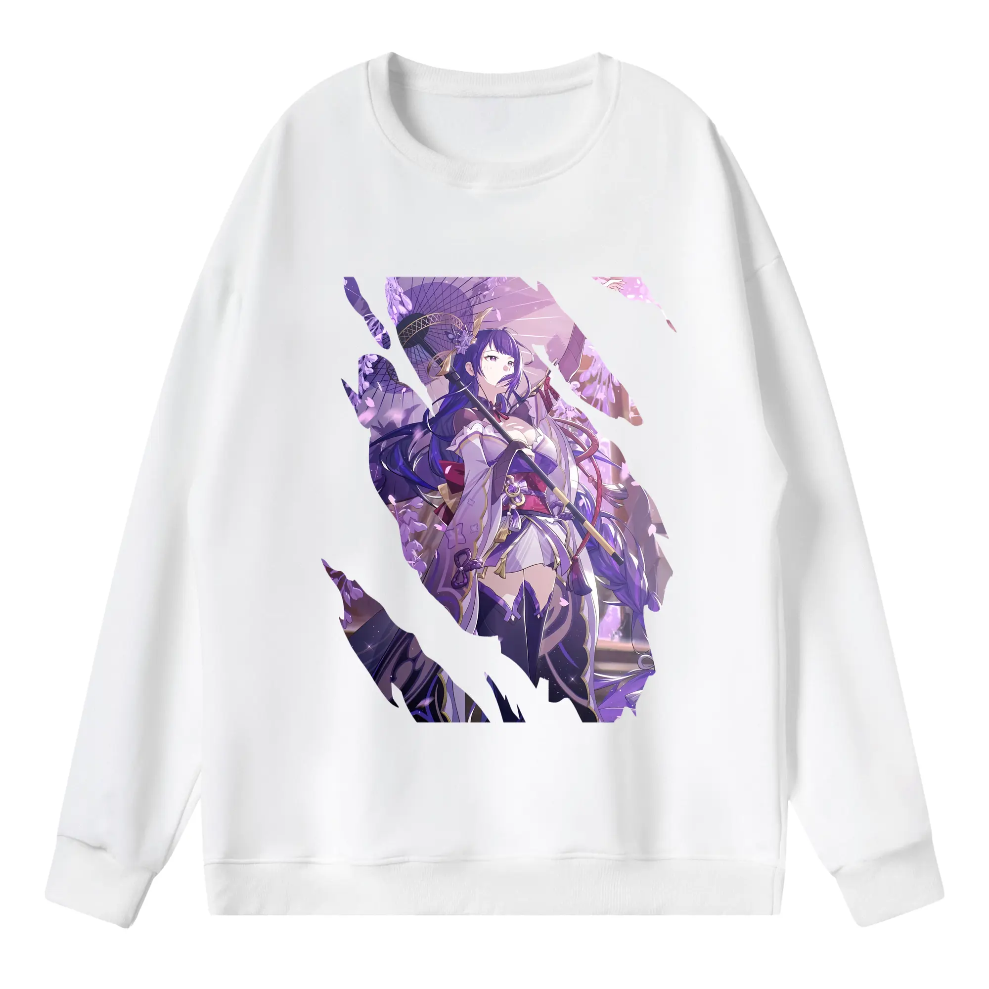 原 神 グッズ 雷電将軍 - 薄手 クルーネック スウェット 裏毛260g · ポリエステル 春秋向け カジュアル 男女兼用 · トレーナー デイリー スポーツ 散歩に最適