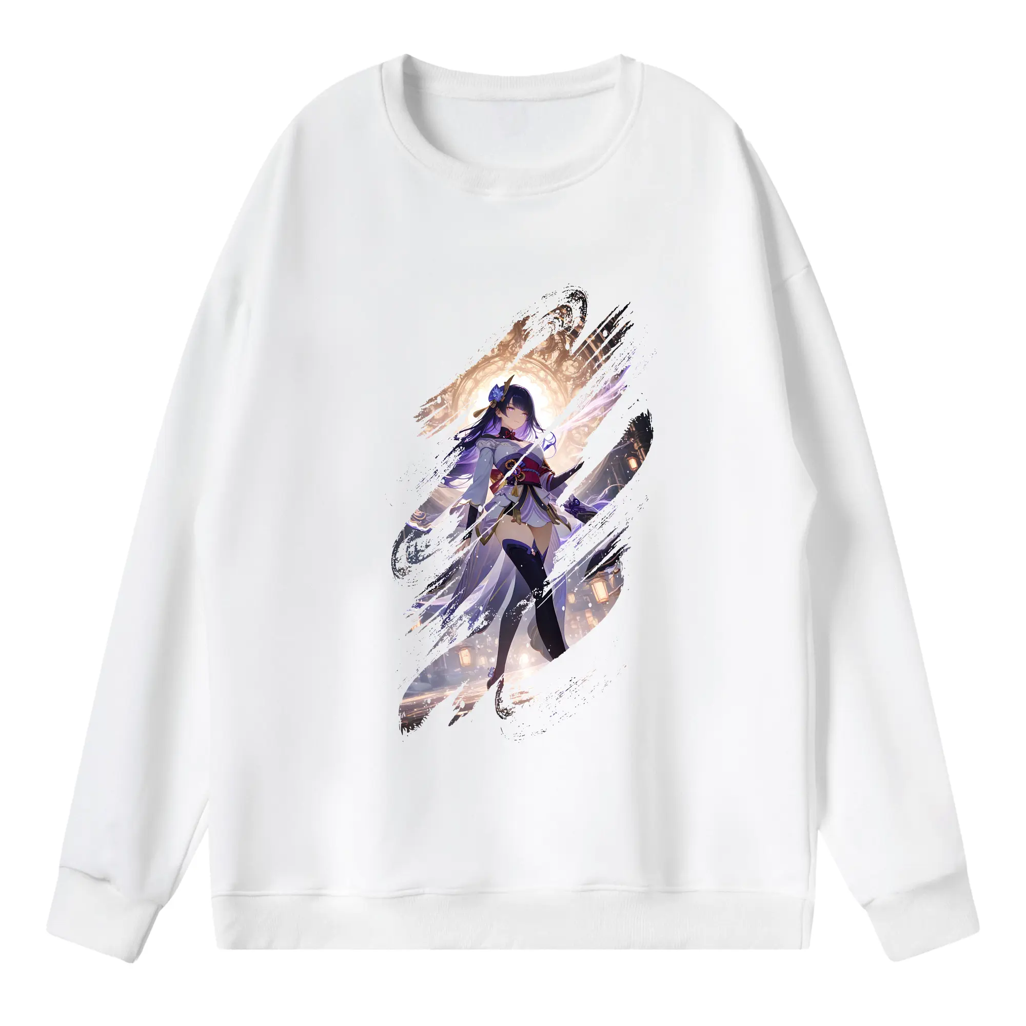 原 神 グッズ 雷電将軍 - 薄手 クルーネック スウェット 裏毛260g · ポリエステル 春秋向け カジュアル 男女兼用 · トレーナー デイリー スポーツ 散歩に最適