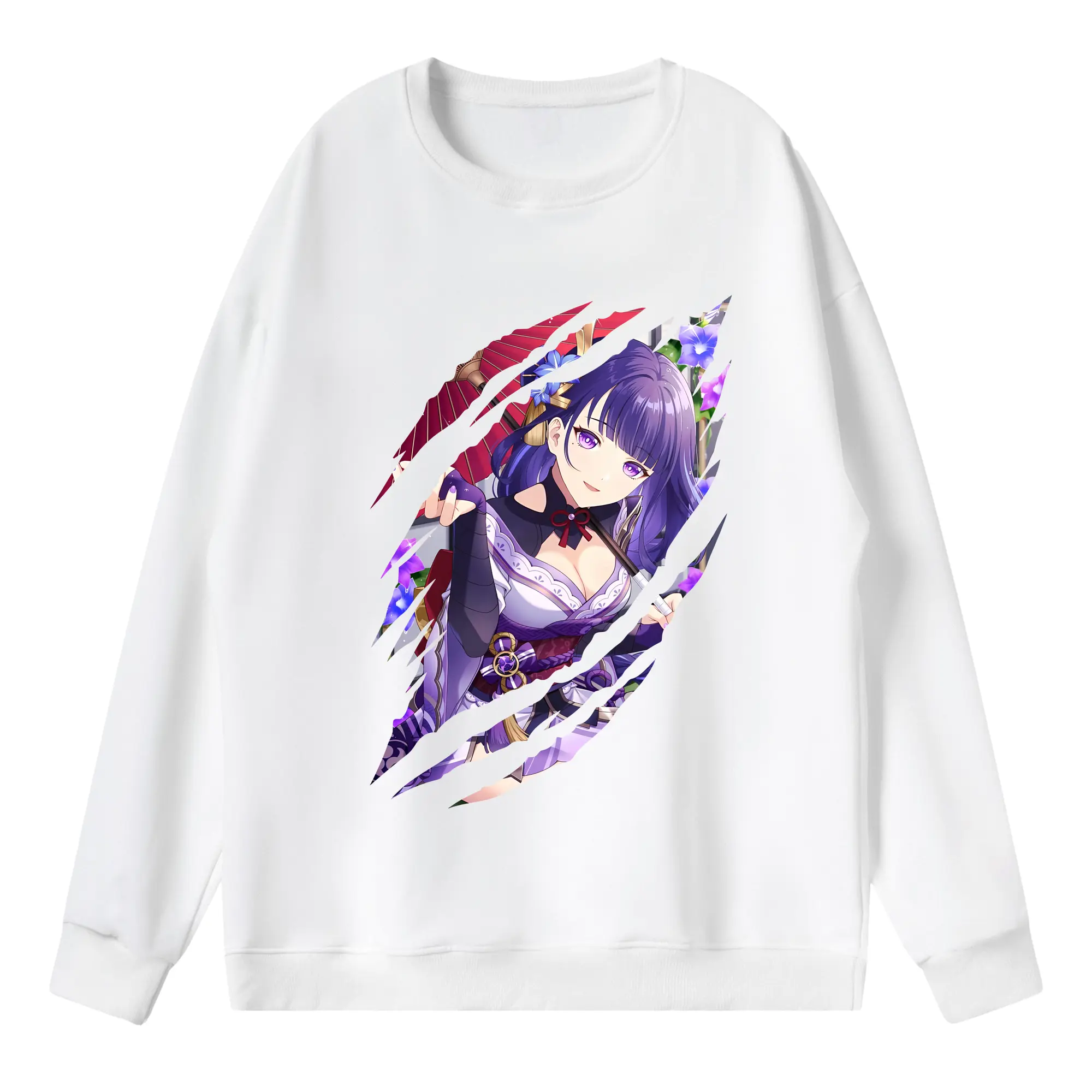 原 神 グッズ 雷電将軍 - 薄手 クルーネック スウェット 裏毛260g · ポリエステル 春秋向け カジュアル 男女兼用 · トレーナー デイリー スポーツ 散歩に最適