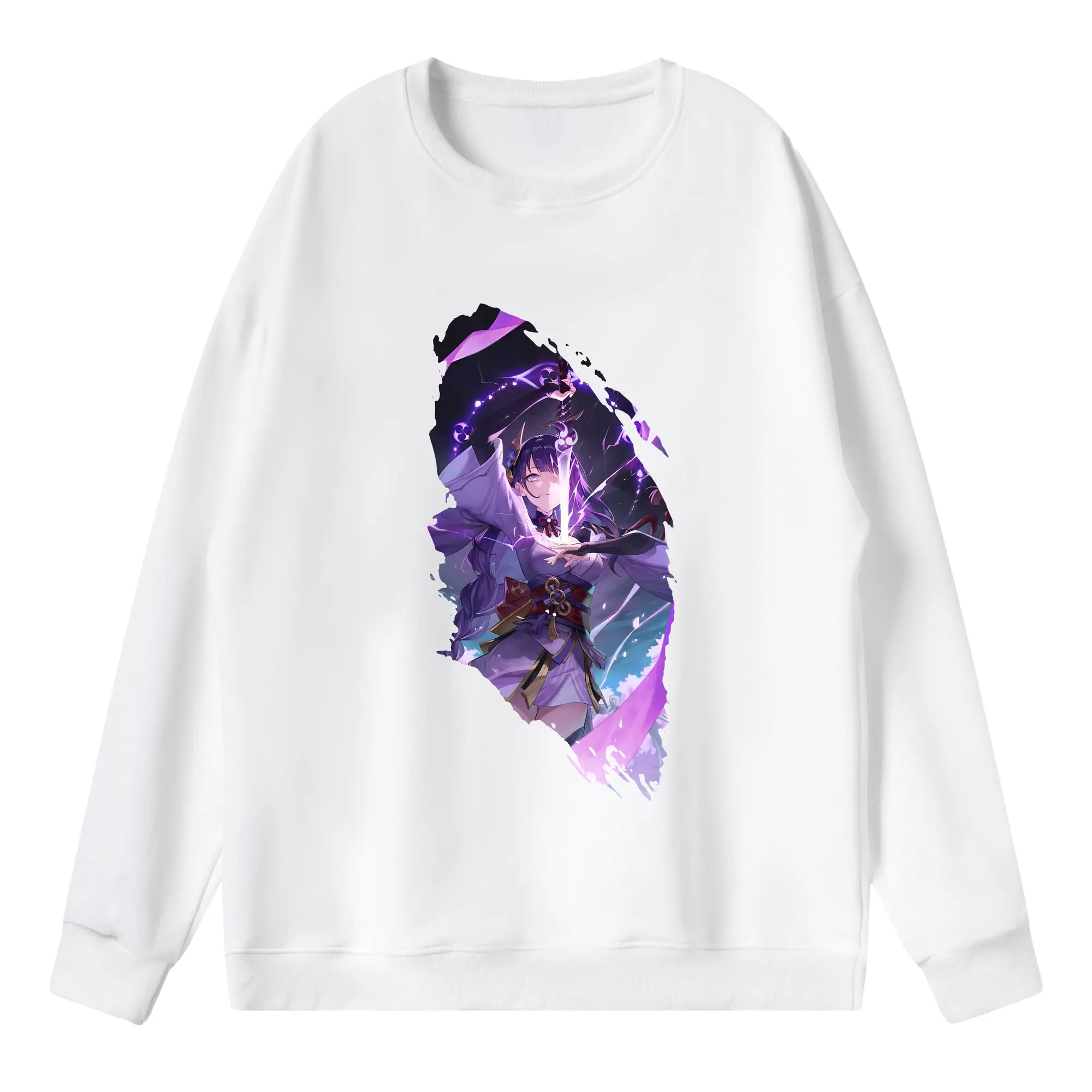 原 神 グッズ 雷電将軍 - 薄手 クルーネック スウェット 裏毛260g · ポリエステル 春秋向け カジュアル 男女兼用 · トレーナー デイリー スポーツ 散歩に最適