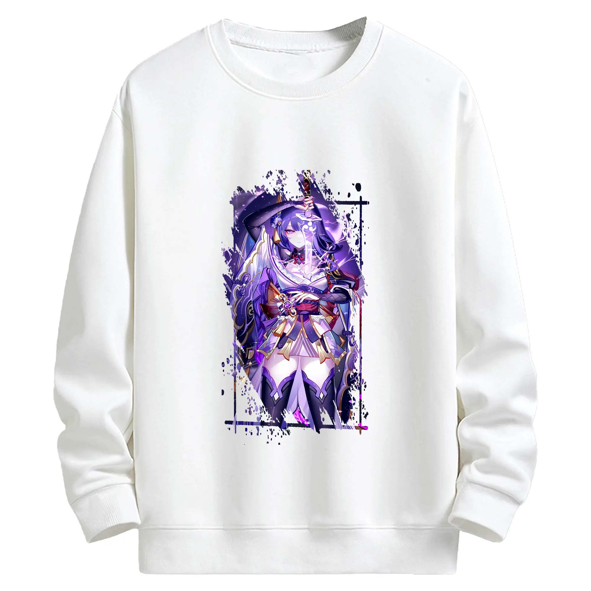 原 神 グッズ 雷電将軍 - キッズ クルーネックスウェットシャツ ・ フロントプリント ・ 綿80％ ポリエステル20％ ・ 快適 通学 スポーツ 日常使い お散歩用