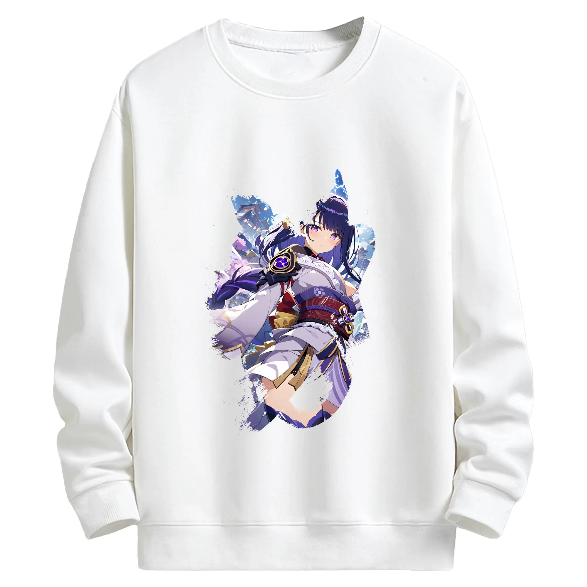 原 神 グッズ 雷電将軍 - キッズ クルーネックスウェットシャツ ・ フロントプリント ・ 綿80％ ポリエステル20％ ・ 快適 通学 スポーツ 日常使い お散歩用