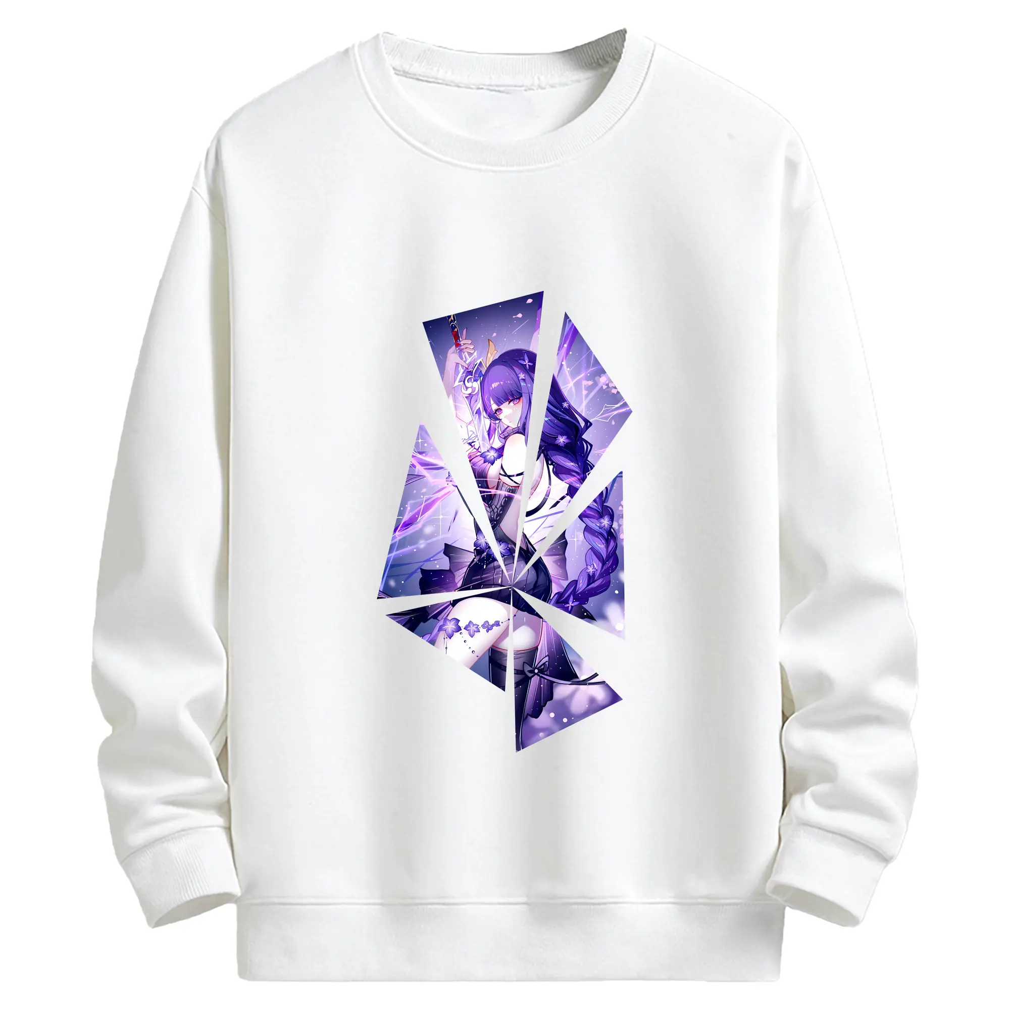 原 神 グッズ 雷電将軍 - キッズ クルーネックスウェットシャツ ・ フロントプリント ・ 綿80％ ポリエステル20％ ・ 快適 通学 スポーツ 日常使い お散歩用