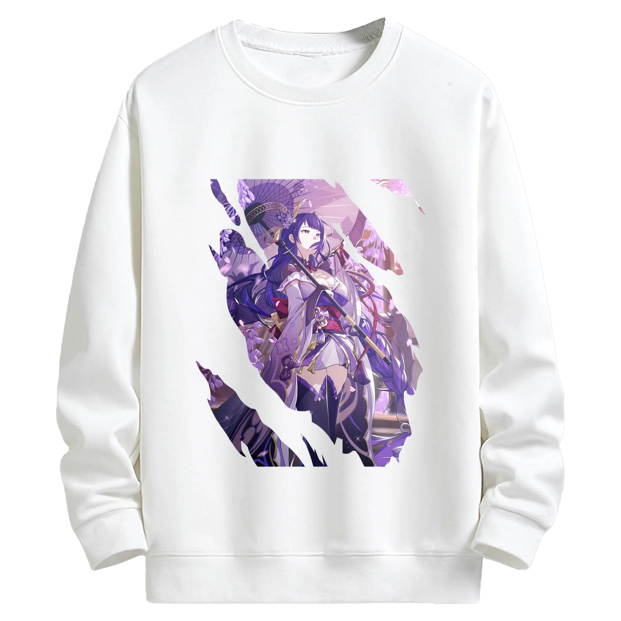 原 神 グッズ 雷電将軍 - キッズ クルーネックスウェットシャツ ・ フロントプリント ・ 綿80％ ポリエステル20％ ・ 快適 通学 スポーツ 日常使い お散歩用