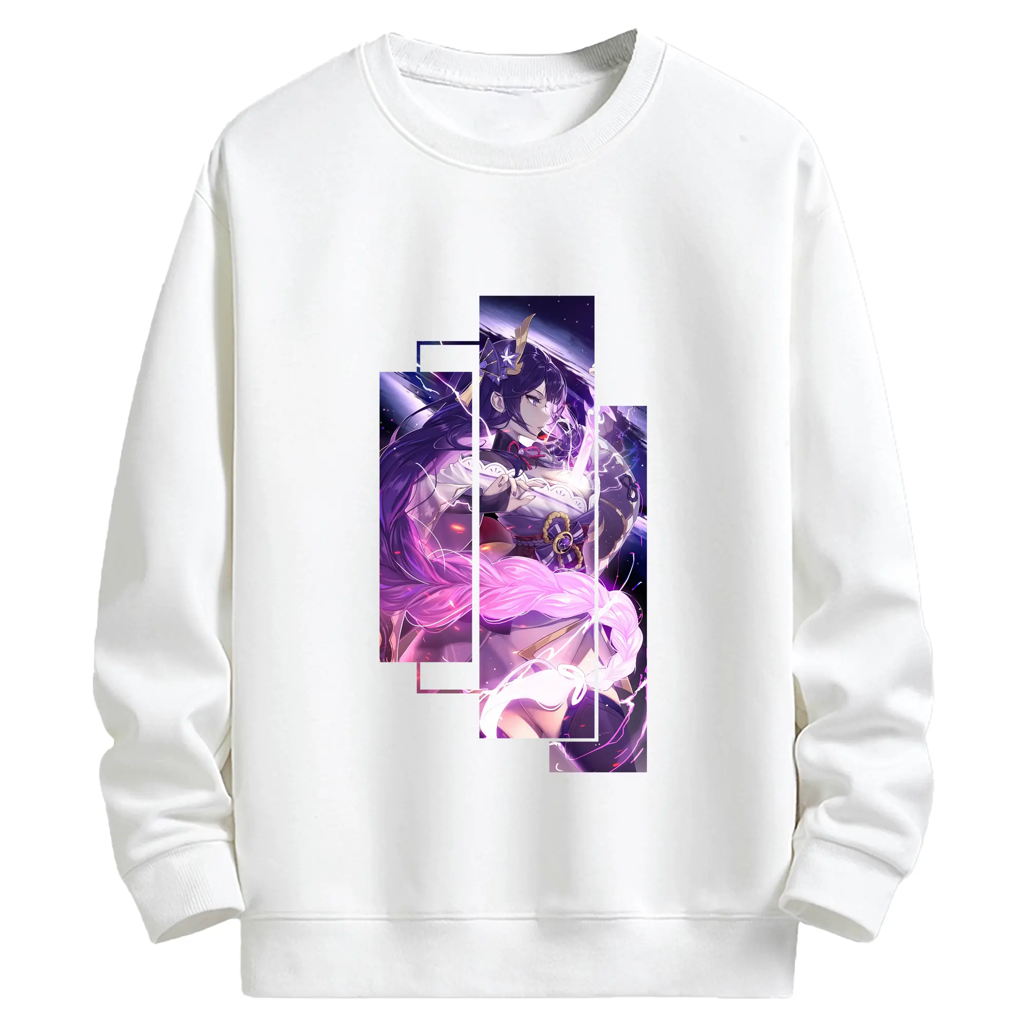 原 神 グッズ 雷電将軍 - キッズ クルーネックスウェットシャツ ・ フロントプリント ・ 綿80％ ポリエステル20％ ・ 快適 通学 スポーツ 日常使い お散歩用