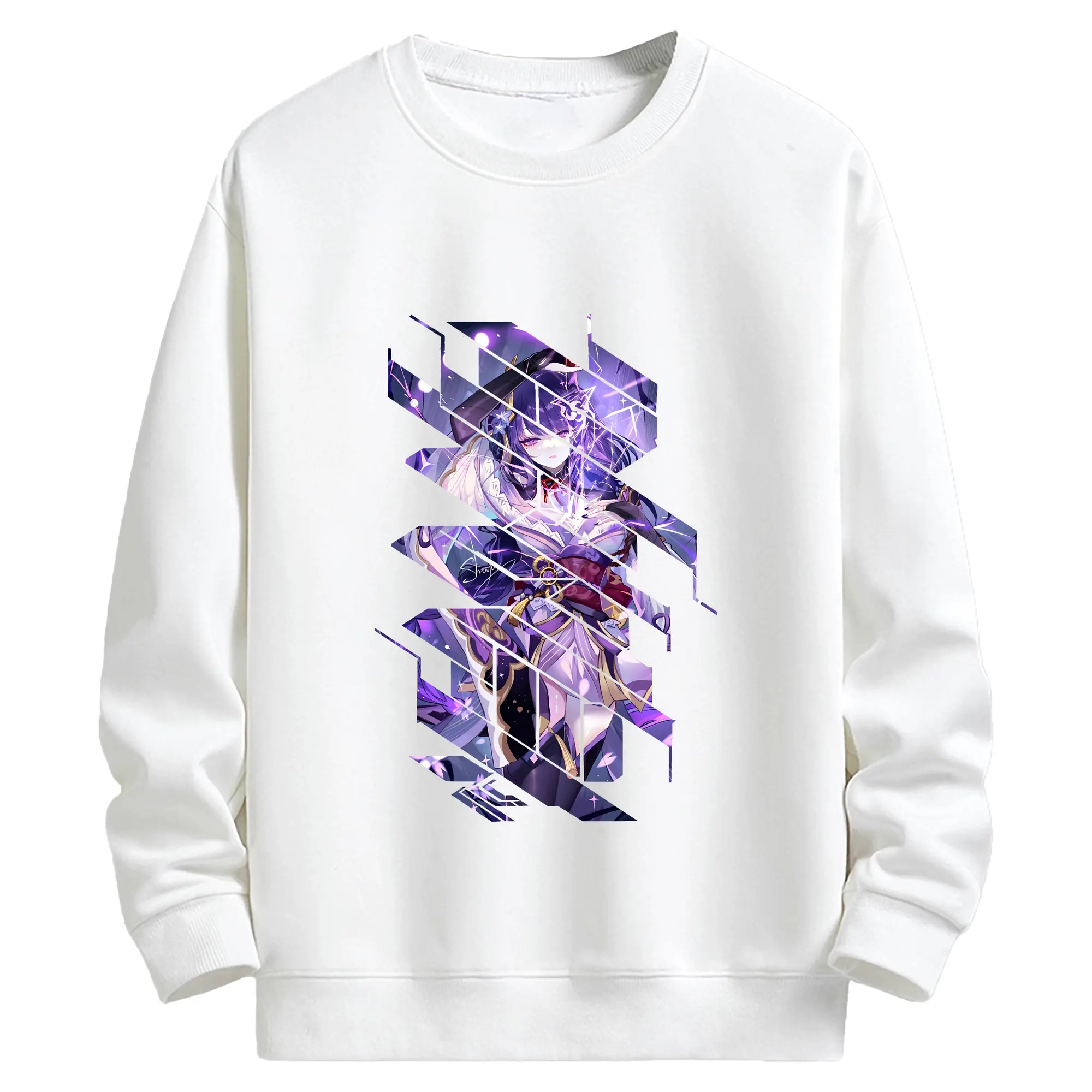 原 神 グッズ 雷電将軍 - キッズ クルーネックスウェットシャツ ・ フロントプリント ・ 綿80％ ポリエステル20％ ・ 快適 通学 スポーツ 日常使い お散歩用