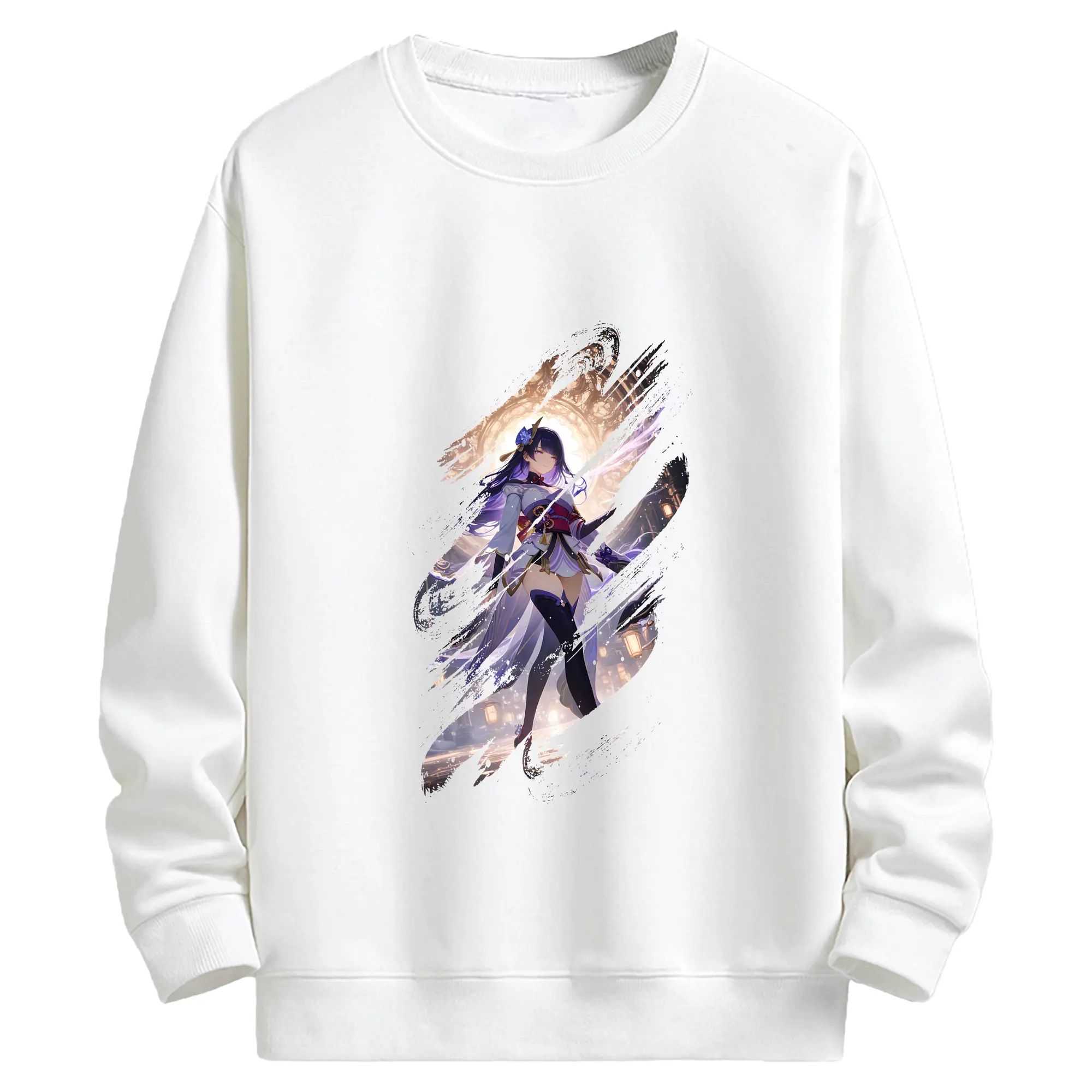 原 神 グッズ 雷電将軍 - キッズ クルーネックスウェットシャツ ・ フロントプリント ・ 綿80％ ポリエステル20％ ・ 快適 通学 スポーツ 日常使い お散歩用