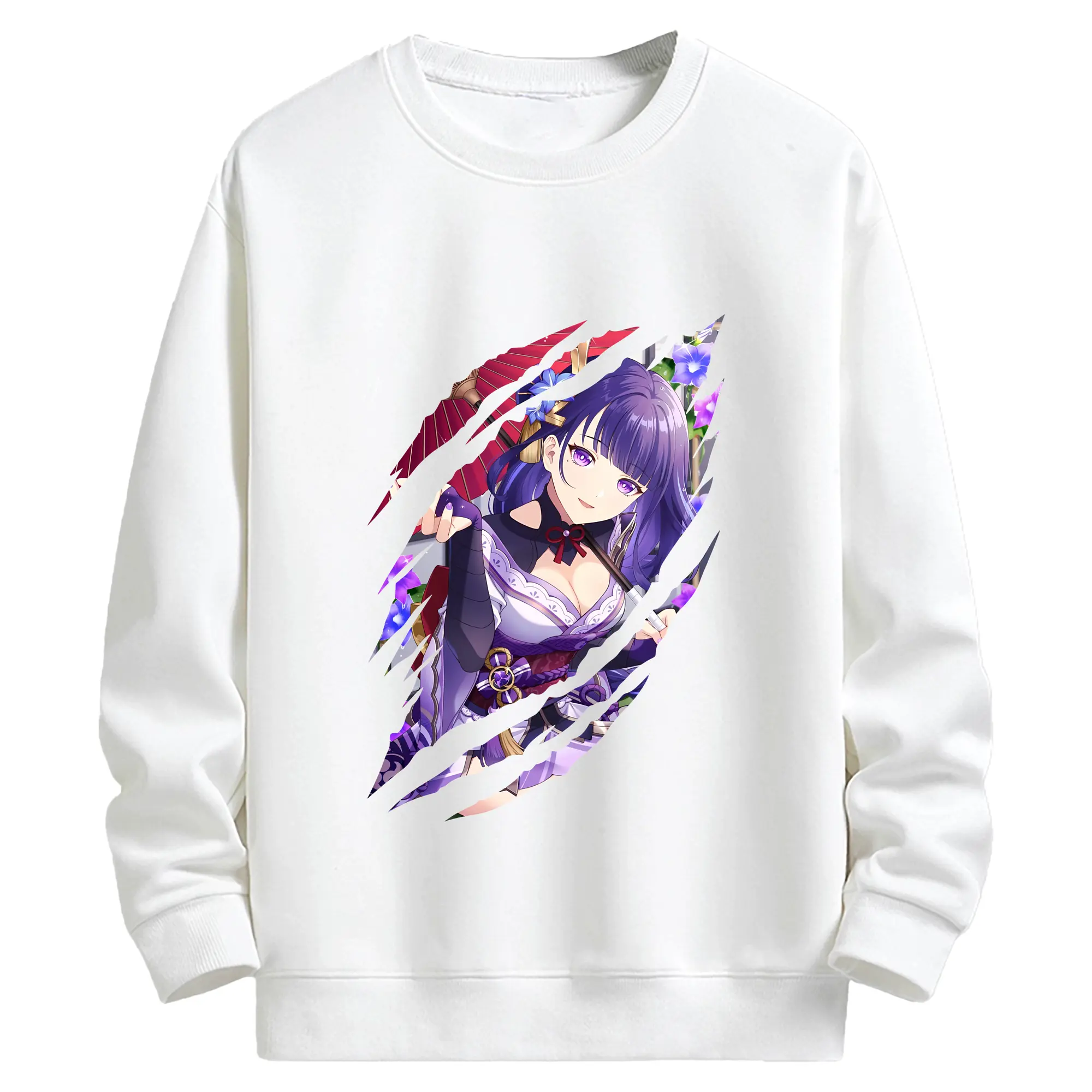 原 神 グッズ 雷電将軍 - キッズ クルーネックスウェットシャツ ・ フロントプリント ・ 綿80％ ポリエステル20％ ・ 快適 通学 スポーツ 日常使い お散歩用