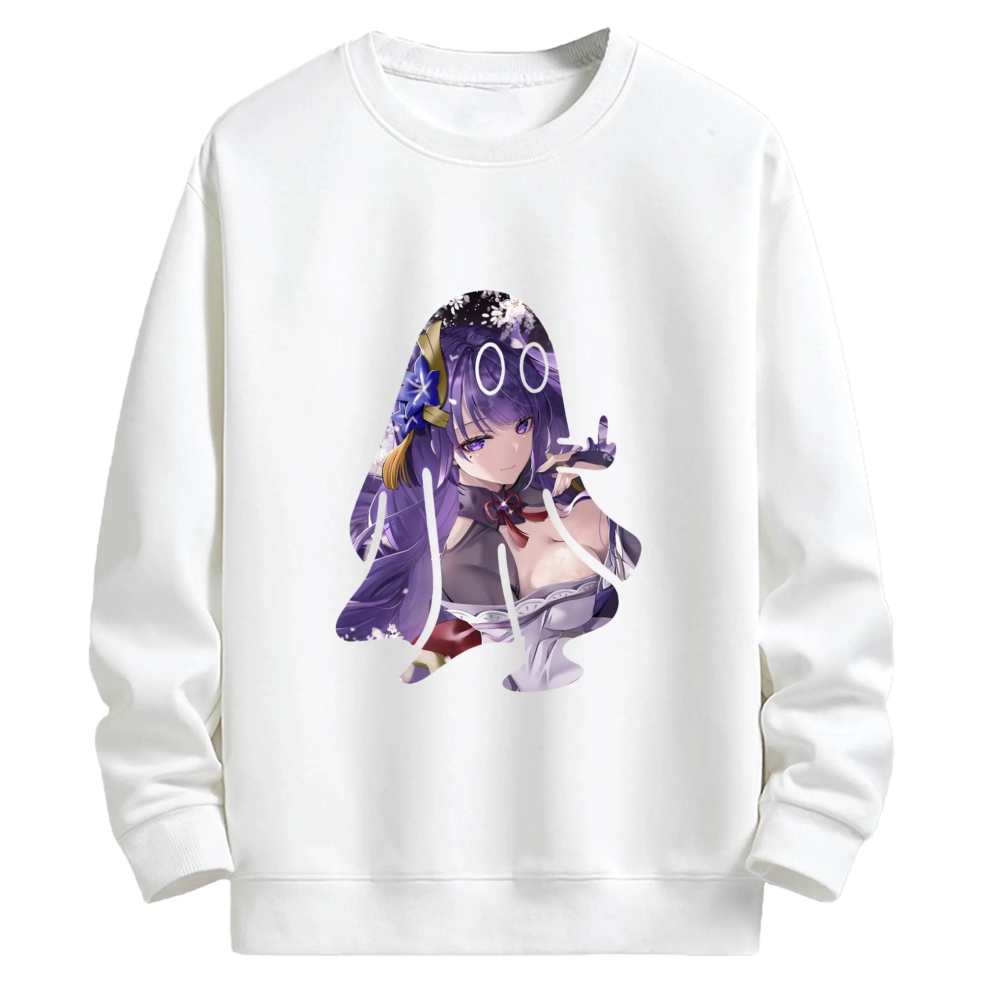 原 神 グッズ 雷電将軍 - キッズ クルーネックスウェットシャツ ・ フロントプリント ・ 綿80％ ポリエステル20％ ・ 快適 通学 スポーツ 日常使い お散歩用