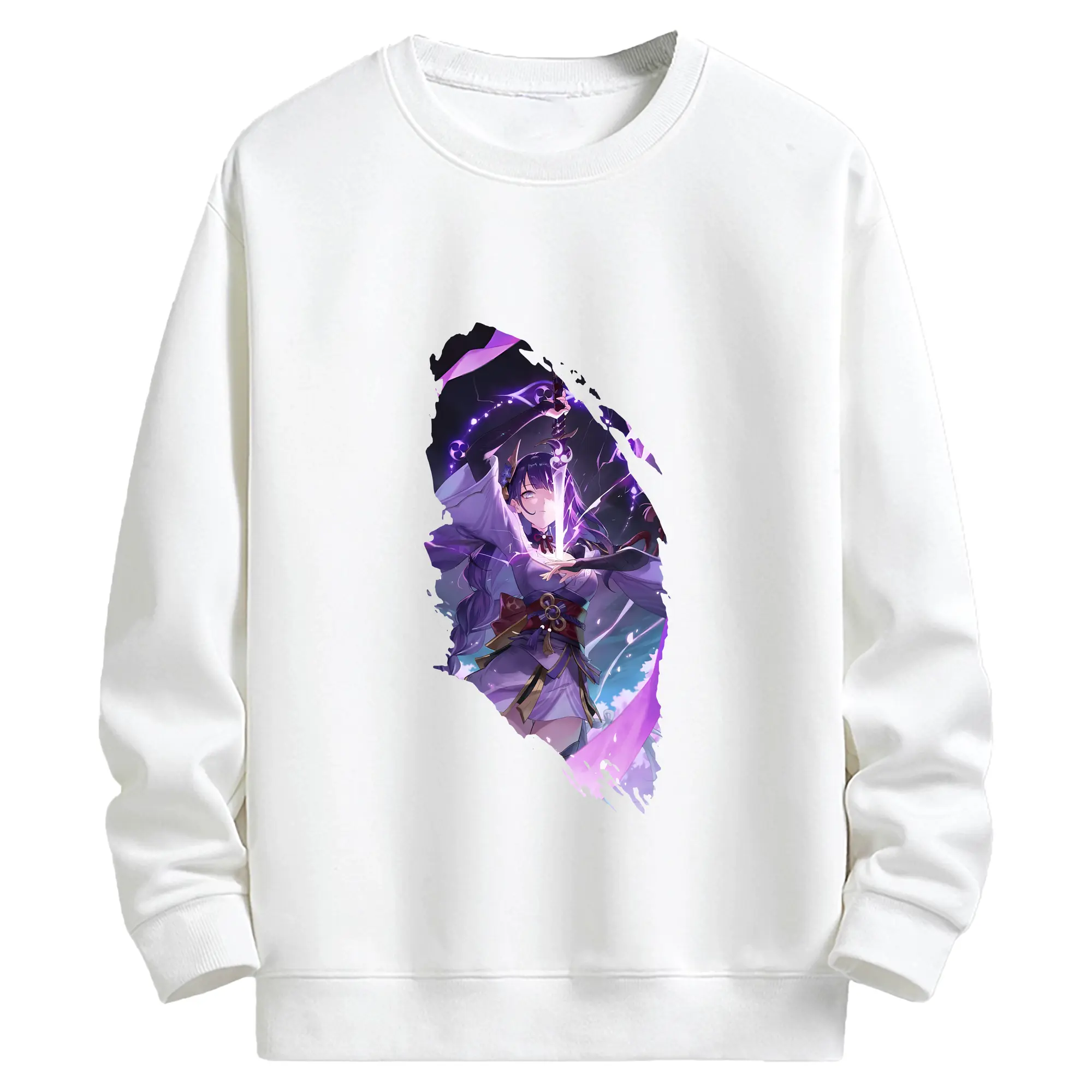 原 神 グッズ 雷電将軍 - キッズ クルーネックスウェットシャツ ・ フロントプリント ・ 綿80％ ポリエステル20％ ・ 快適 通学 スポーツ 日常使い お散歩用