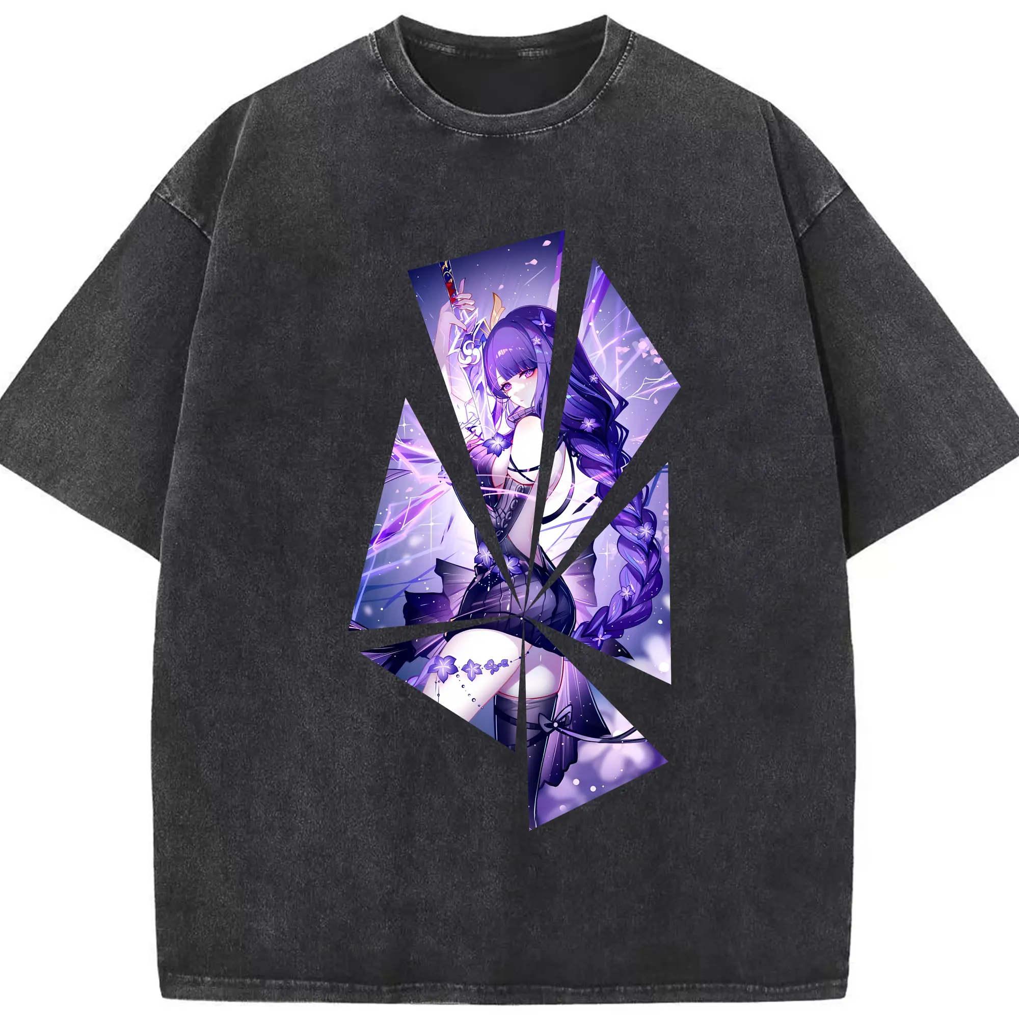 原 神 グッズ 雷電将軍 - 綿100％ ヴィンテージ風 半袖Tシャツ ・ フロントプリント ・ 柔らか肌触り ・ 通気性 快適 ・ スポーツ カジュアル 外出用