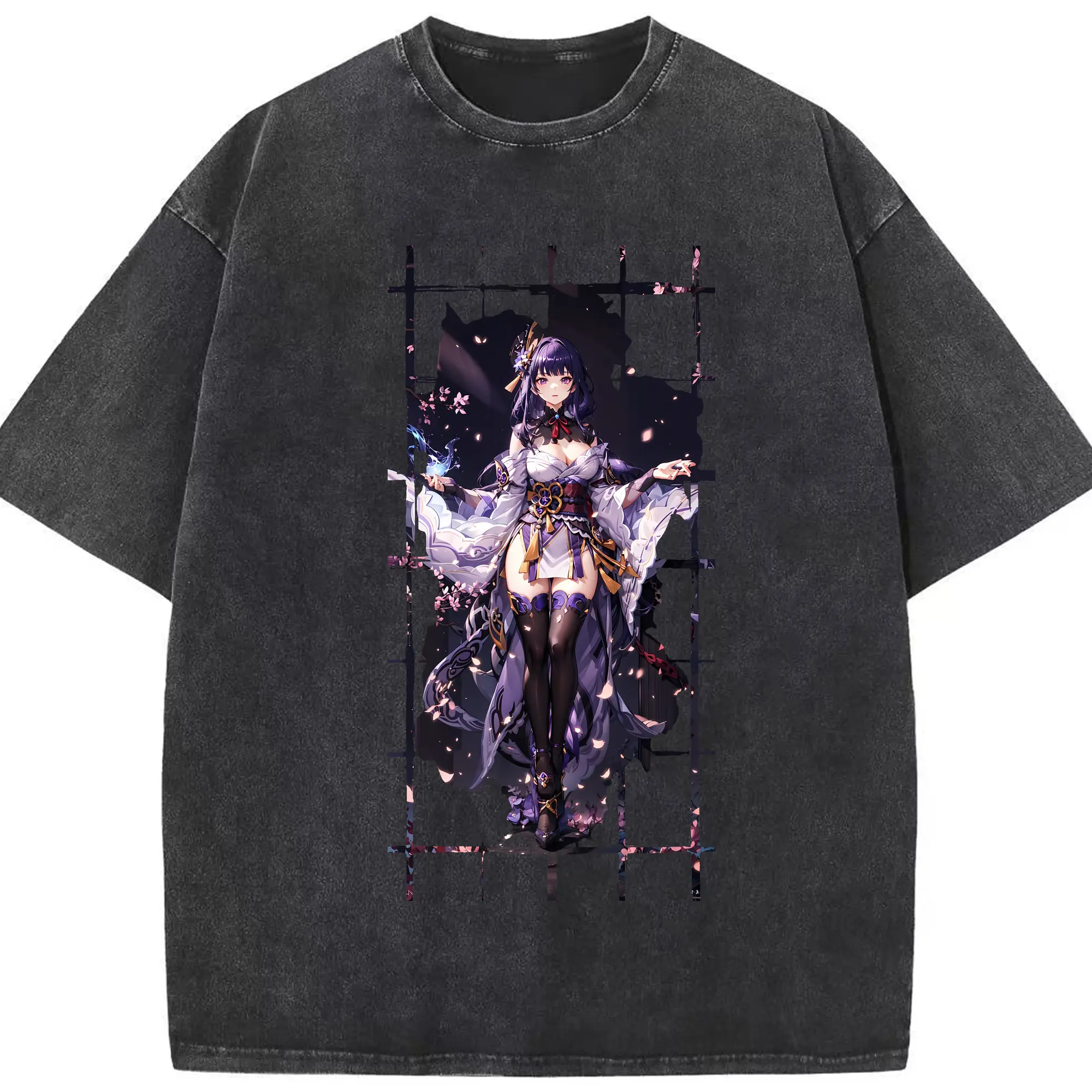 原 神 グッズ 雷電将軍 - 綿100％ ヴィンテージ風 半袖Tシャツ ・ フロントプリント ・ 柔らか肌触り ・ 通気性 快適 ・ スポーツ カジュアル 外出用