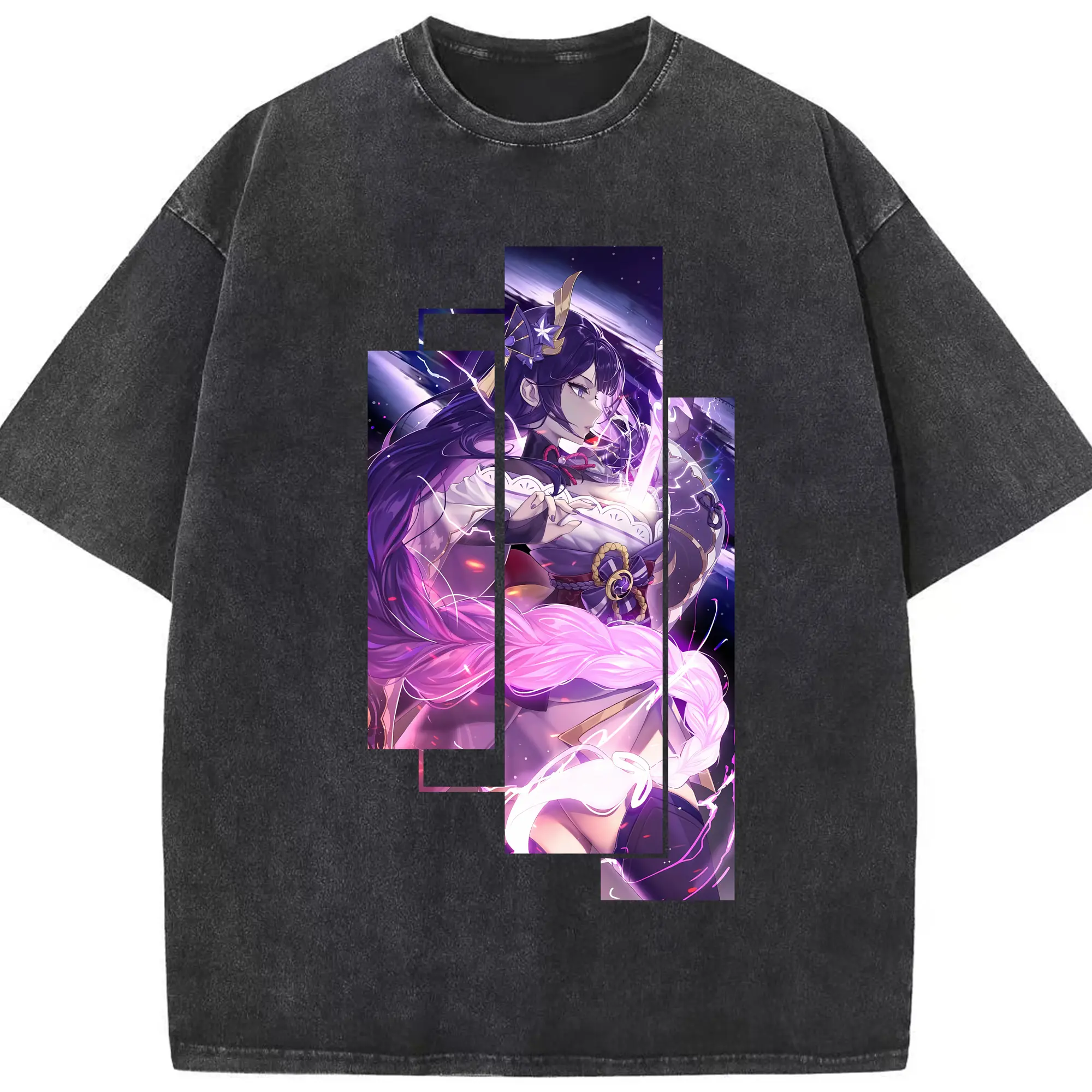 原 神 グッズ 雷電将軍 - 綿100％ ヴィンテージ風 半袖Tシャツ ・ フロントプリント ・ 柔らか肌触り ・ 通気性 快適 ・ スポーツ カジュアル 外出用