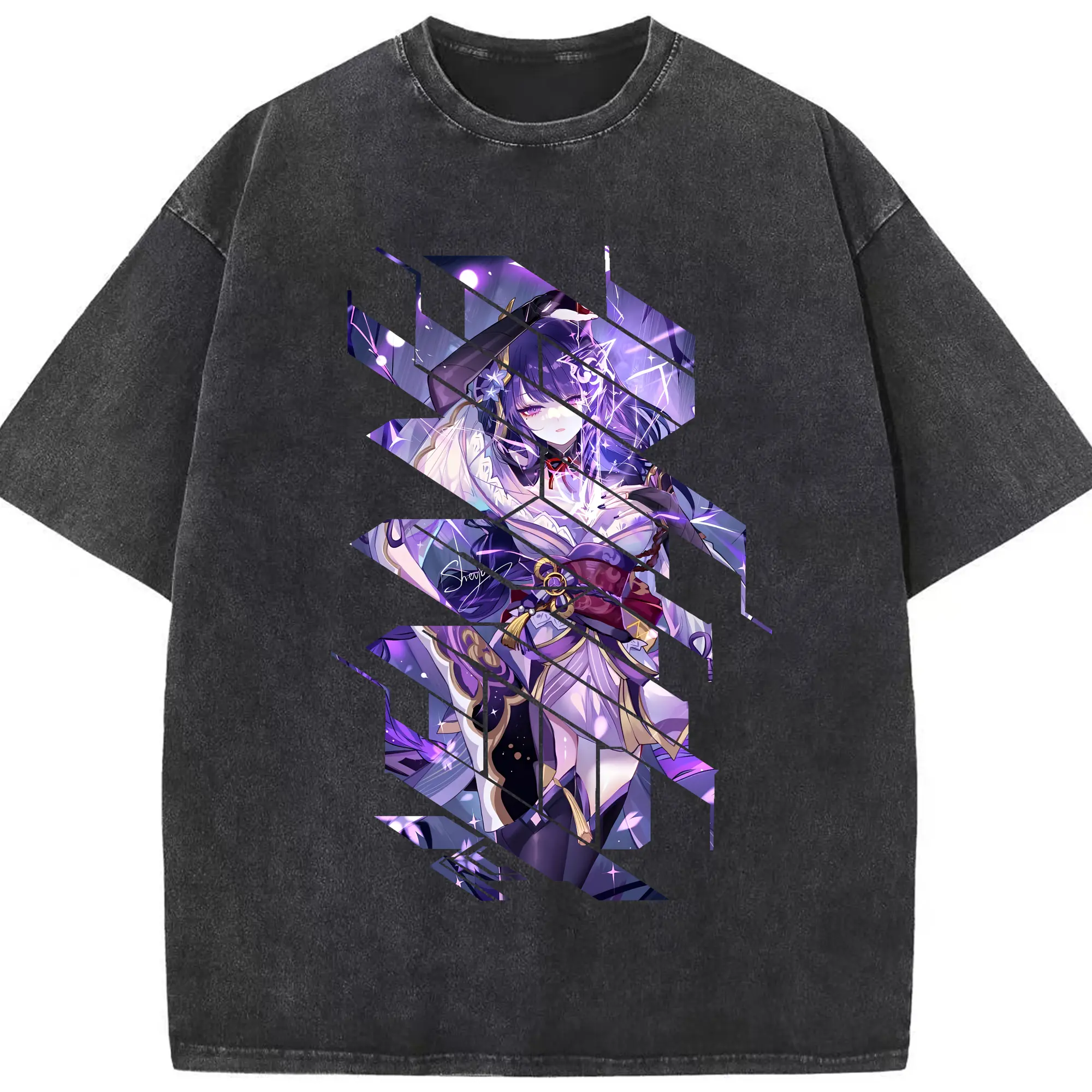 原 神 グッズ 雷電将軍 - 綿100％ ヴィンテージ風 半袖Tシャツ ・ フロントプリント ・ 柔らか肌触り ・ 通気性 快適 ・ スポーツ カジュアル 外出用