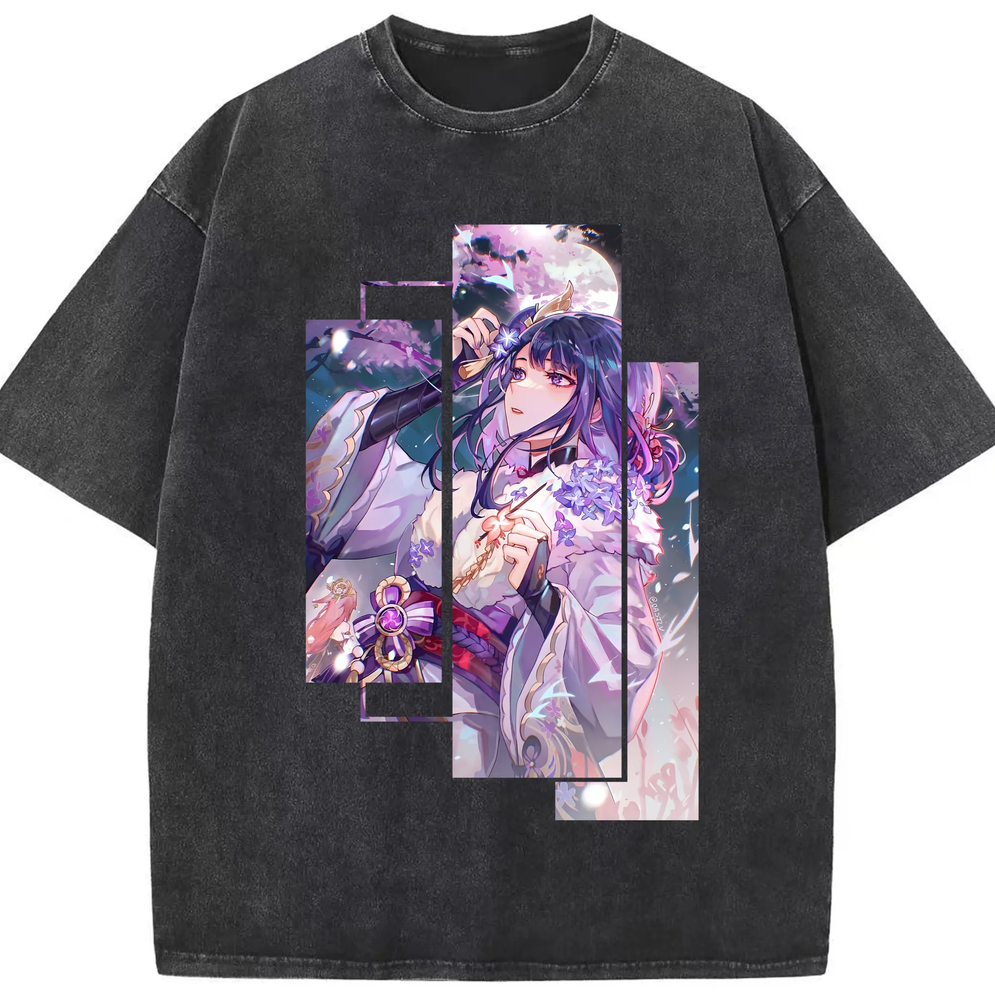 原 神 グッズ 雷電将軍 - 綿100％ ヴィンテージ風 半袖Tシャツ ・ フロントプリント ・ 柔らか肌触り ・ 通気性 快適 ・ スポーツ カジュアル 外出用