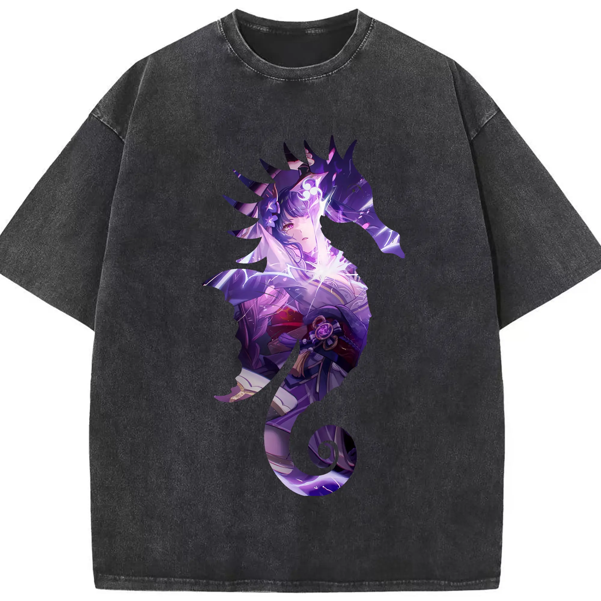 原 神 グッズ 雷電将軍 - 綿100％ ヴィンテージ風 半袖Tシャツ ・ フロントプリント ・ 柔らか肌触り ・ 通気性 快適 ・ スポーツ カジュアル 外出用