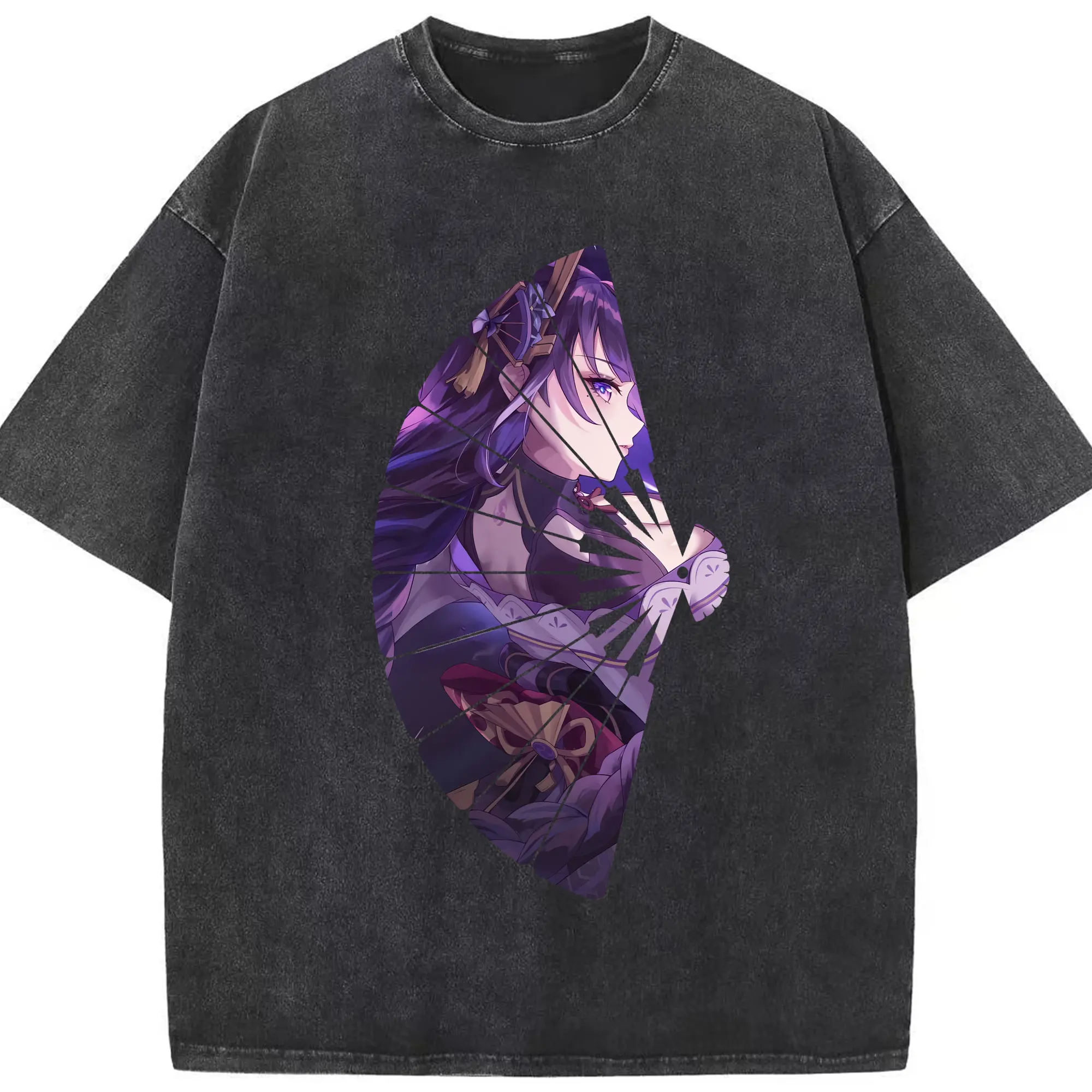 原 神 グッズ 雷電将軍 - 綿100％ ヴィンテージ風 半袖Tシャツ ・ フロントプリント ・ 柔らか肌触り ・ 通気性 快適 ・ スポーツ カジュアル 外出用