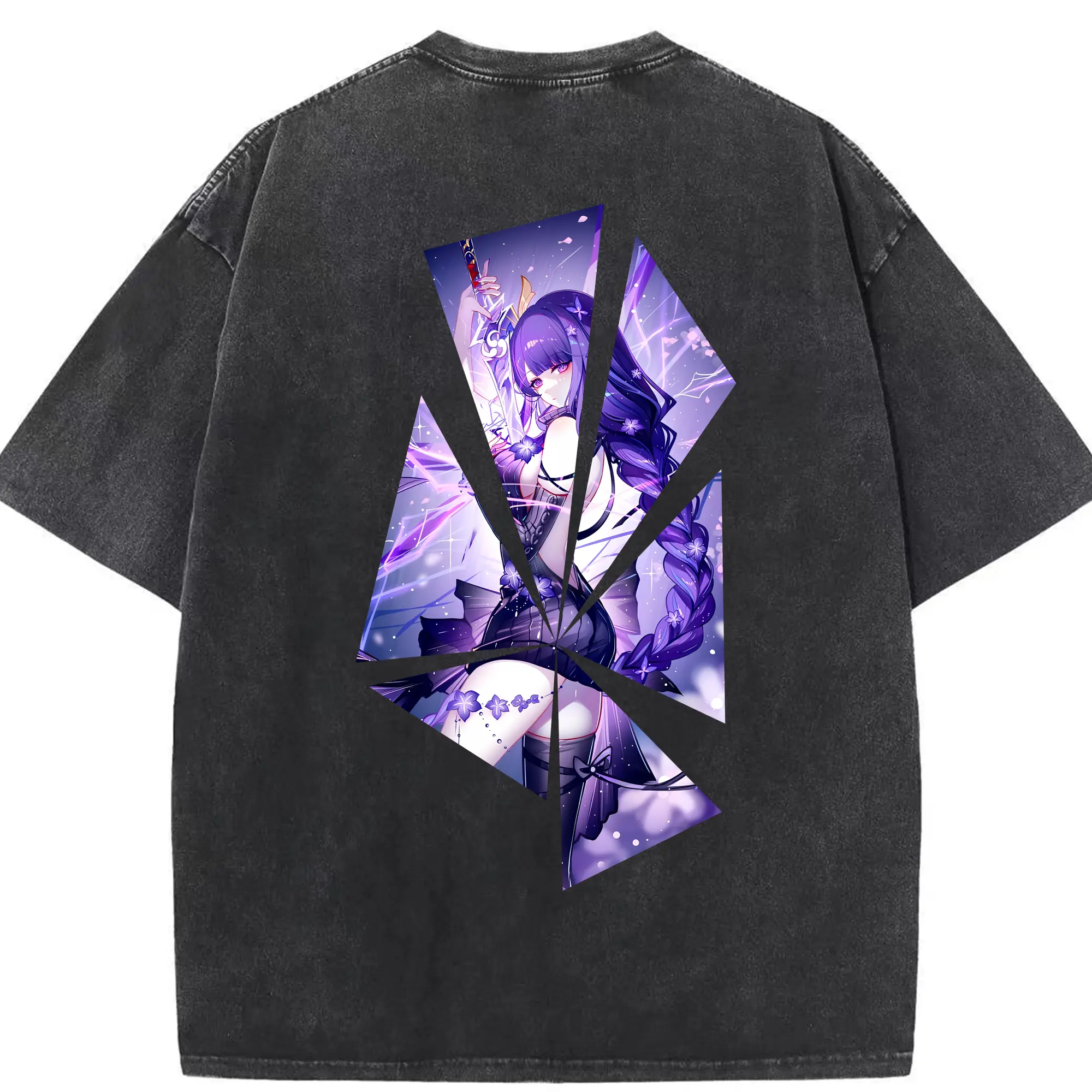 原 神 グッズ 雷電将軍 - 綿100％ ヴィンテージ風 半袖Tシャツ ・ 背面プリント ・ 柔らか肌触り ・ 通気性 快適 ・ スポーツ カジュアル 外出用