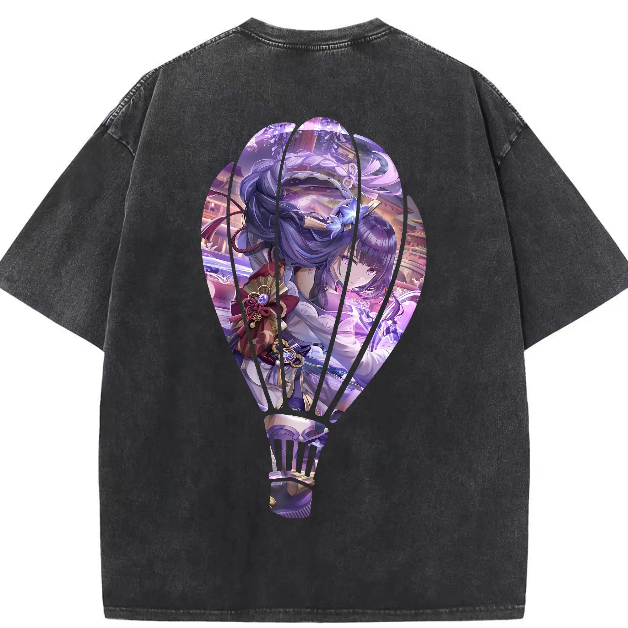 原 神 グッズ 雷電将軍 - 綿100％ ヴィンテージ風 半袖Tシャツ ・ 背面プリント ・ 柔らか肌触り ・ 通気性 快適 ・ スポーツ カジュアル 外出用