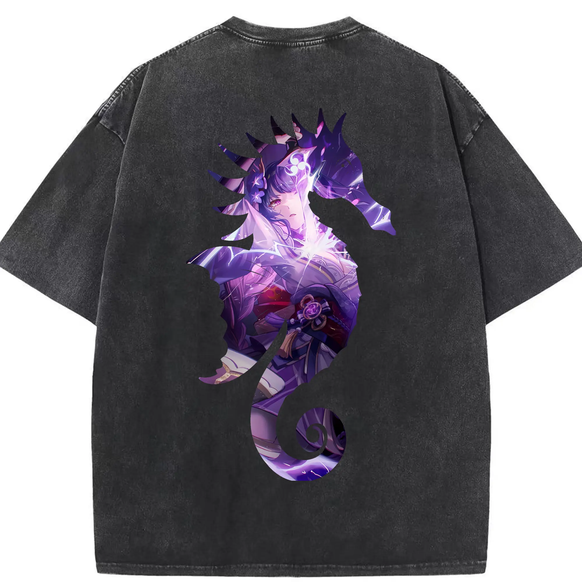 原 神 グッズ 雷電将軍 - 綿100％ ヴィンテージ風 半袖Tシャツ ・ 背面プリント ・ 柔らか肌触り ・ 通気性 快適 ・ スポーツ カジュアル 外出用