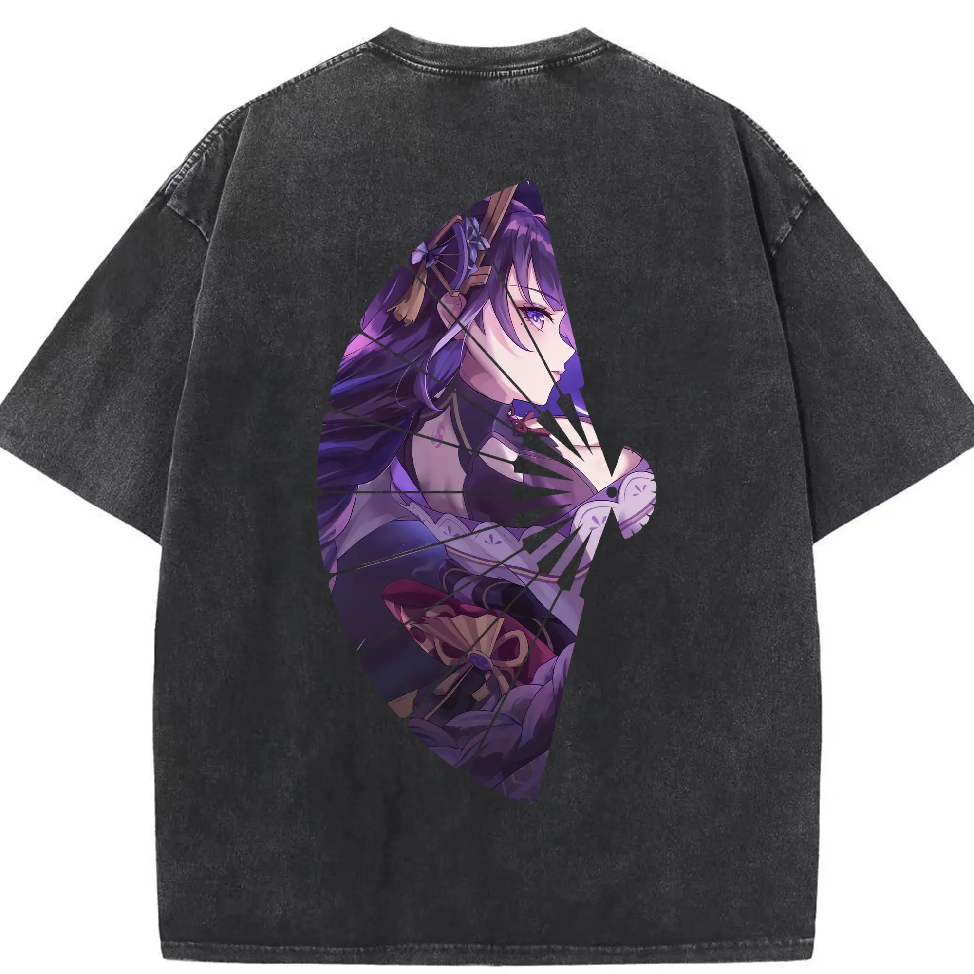 原 神 グッズ 雷電将軍 - 綿100％ ヴィンテージ風 半袖Tシャツ ・ 背面プリント ・ 柔らか肌触り ・ 通気性 快適 ・ スポーツ カジュアル 外出用